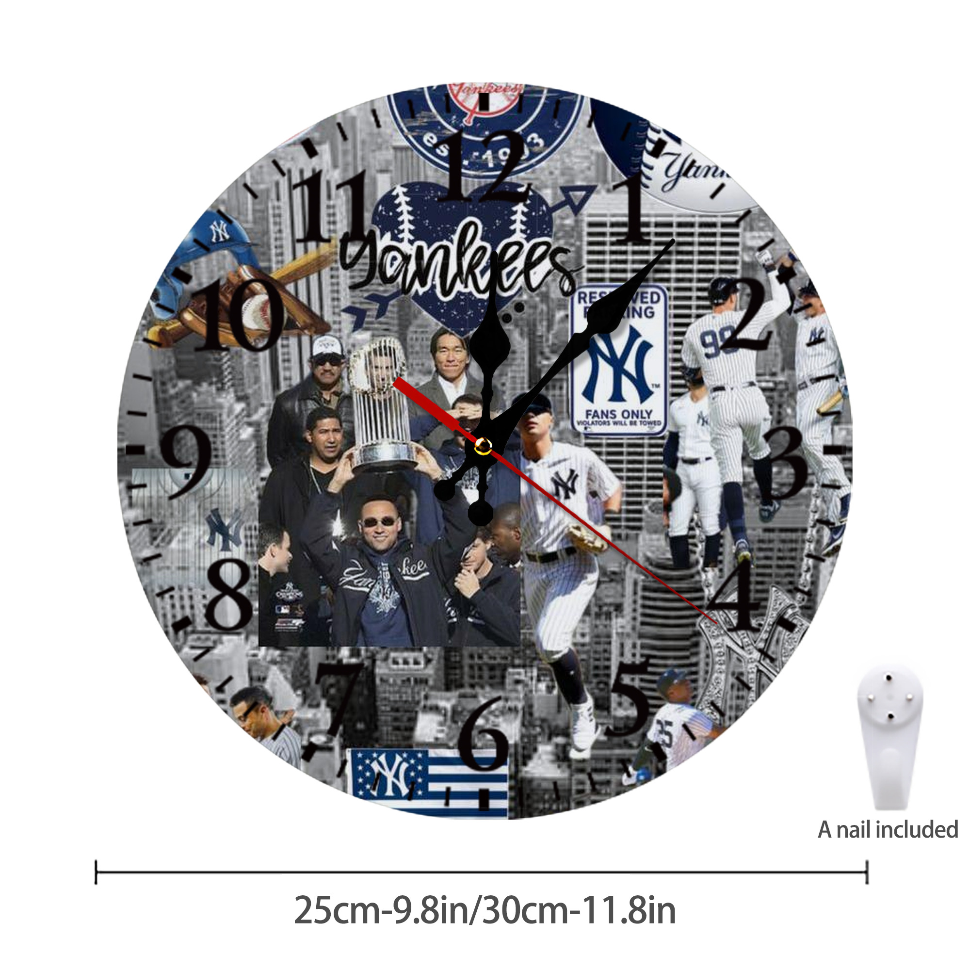 New York Yankees 199 Silent Round Wall Clock – Modern & Stylish DIY Design, Durable Wood Construction, Easy To Install – Perfect For Office, Bedroom, Living Room, And More