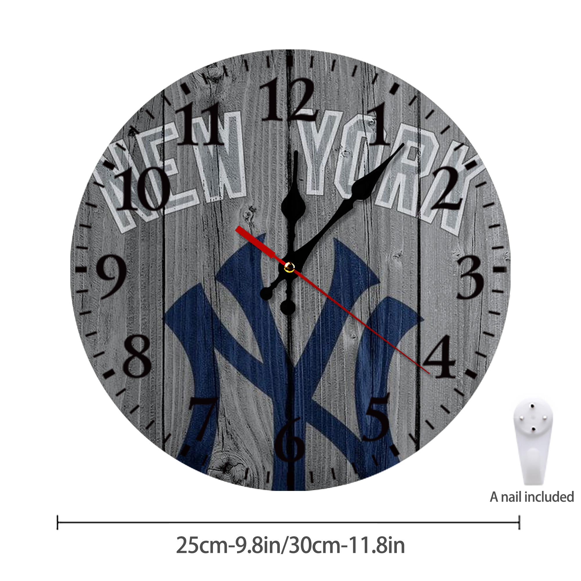 New York Yankees 204 Silent Round Wall Clock – Modern & Stylish DIY Design, Durable Wood Construction, Easy To Install – Perfect For Office, Bedroom, Living Room, And More