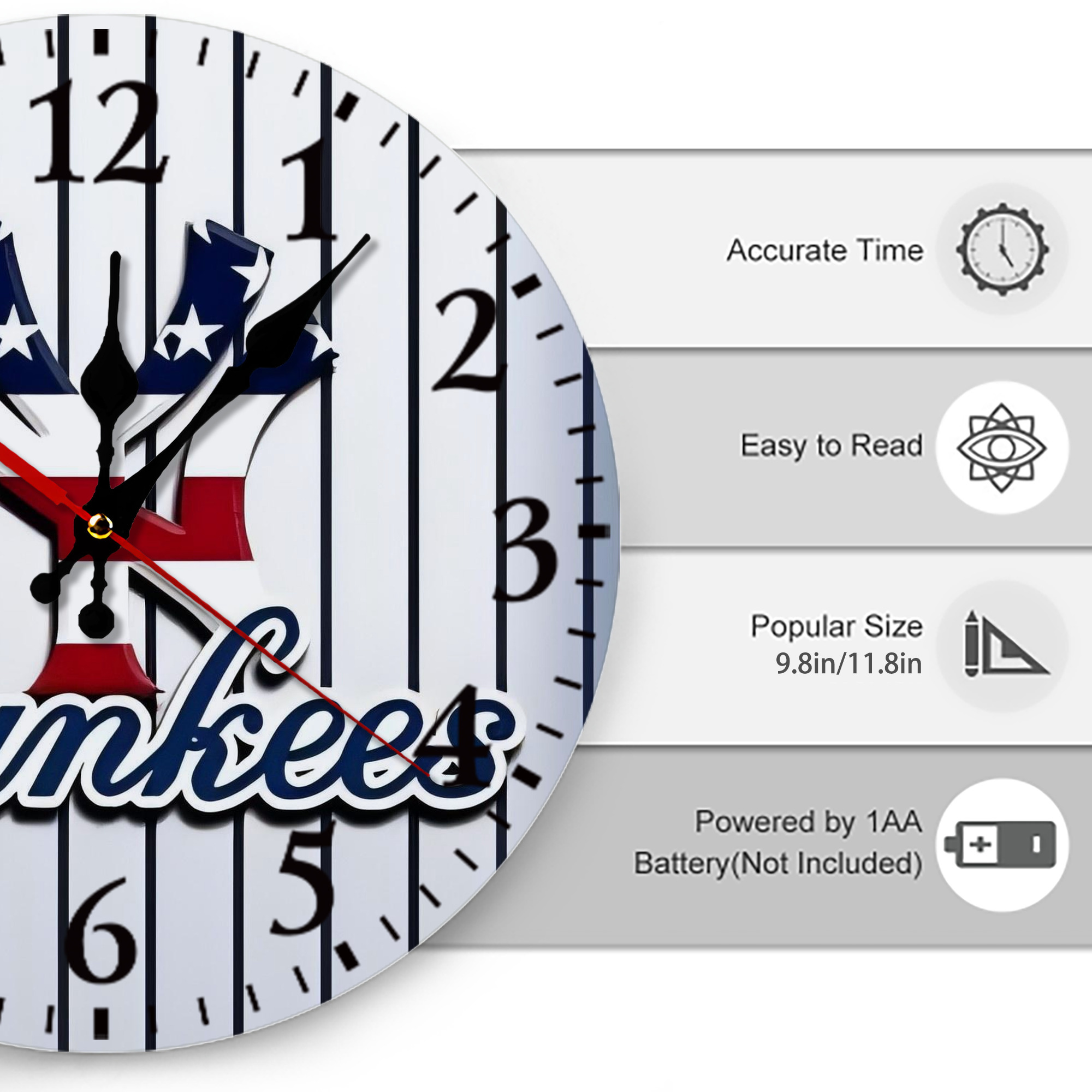 New York Yankees 227 Silent Round Wall Clock – Modern & Stylish DIY Design, Durable Wood Construction, Easy To Install – Perfect For Office, Bedroom, Living Room, And More