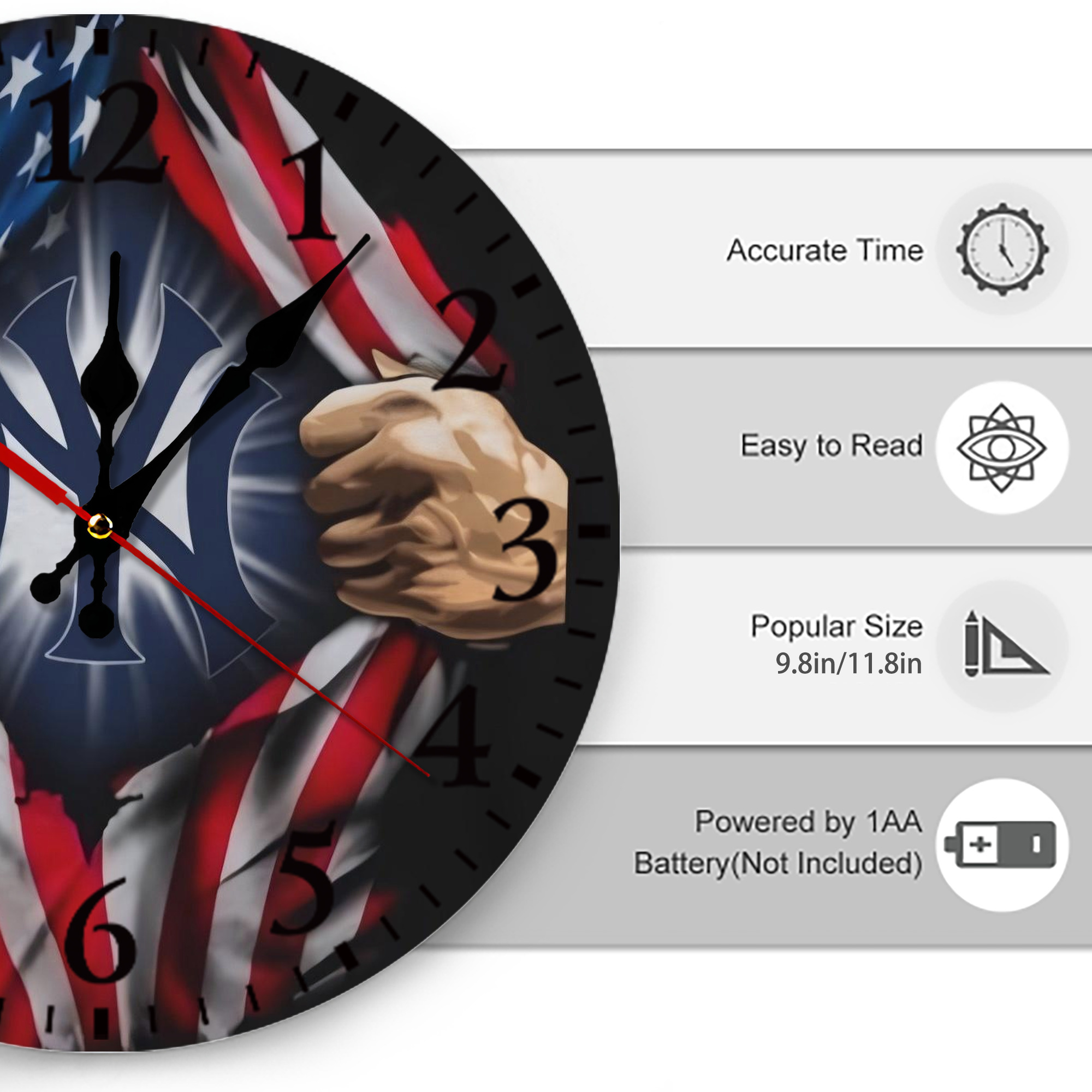 New York Yankees US Flag Yankees Inside Me Silent Round Wall Clock – Modern & Stylish DIY Design, Durable Wood Construction, Easy To Install – Perfect For Office, Bedroom, Living Room, And More