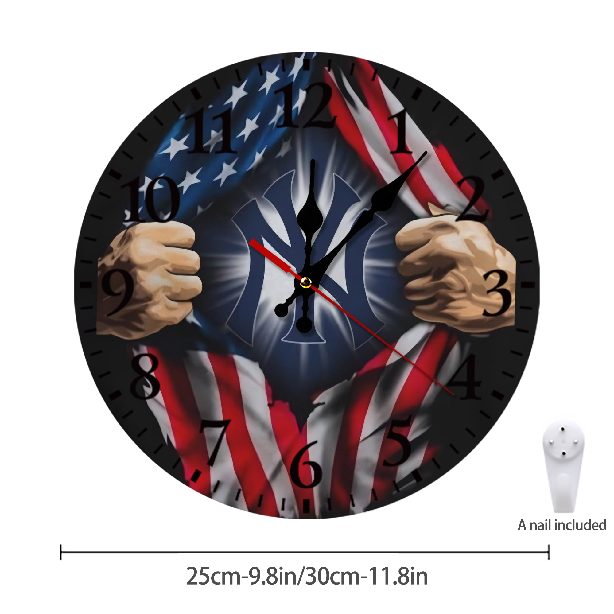 New York Yankees US Flag Yankees Inside Me Silent Round Wall Clock – Modern & Stylish DIY Design, Durable Wood Construction, Easy To Install – Perfect For Office, Bedroom, Living Room, And More
