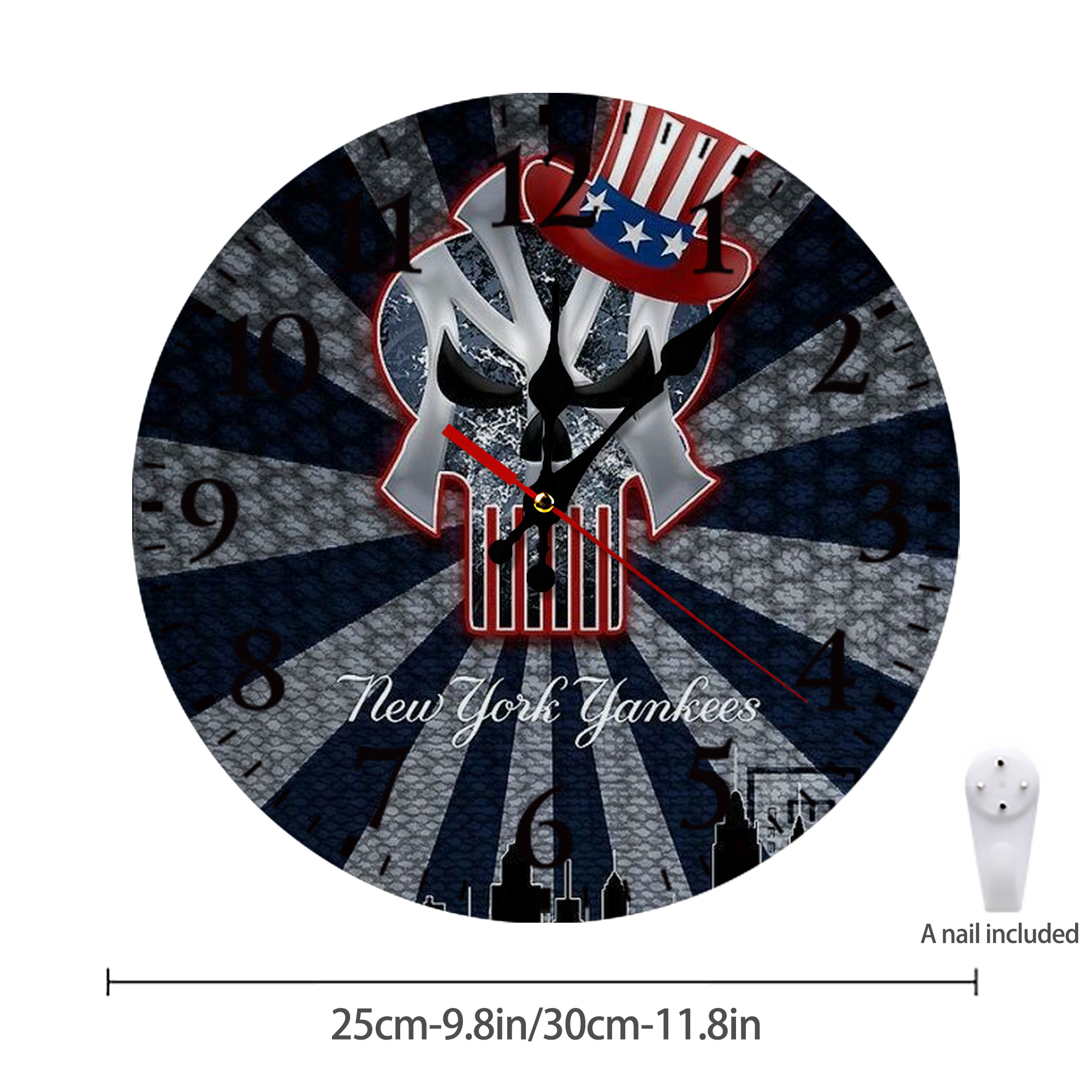 New York Yankees 340 Silent Round Wall Clock – Modern & Stylish DIY Design, Durable Wood Construction, Easy To Install – Perfect For Office, Bedroom, Living Room, And More