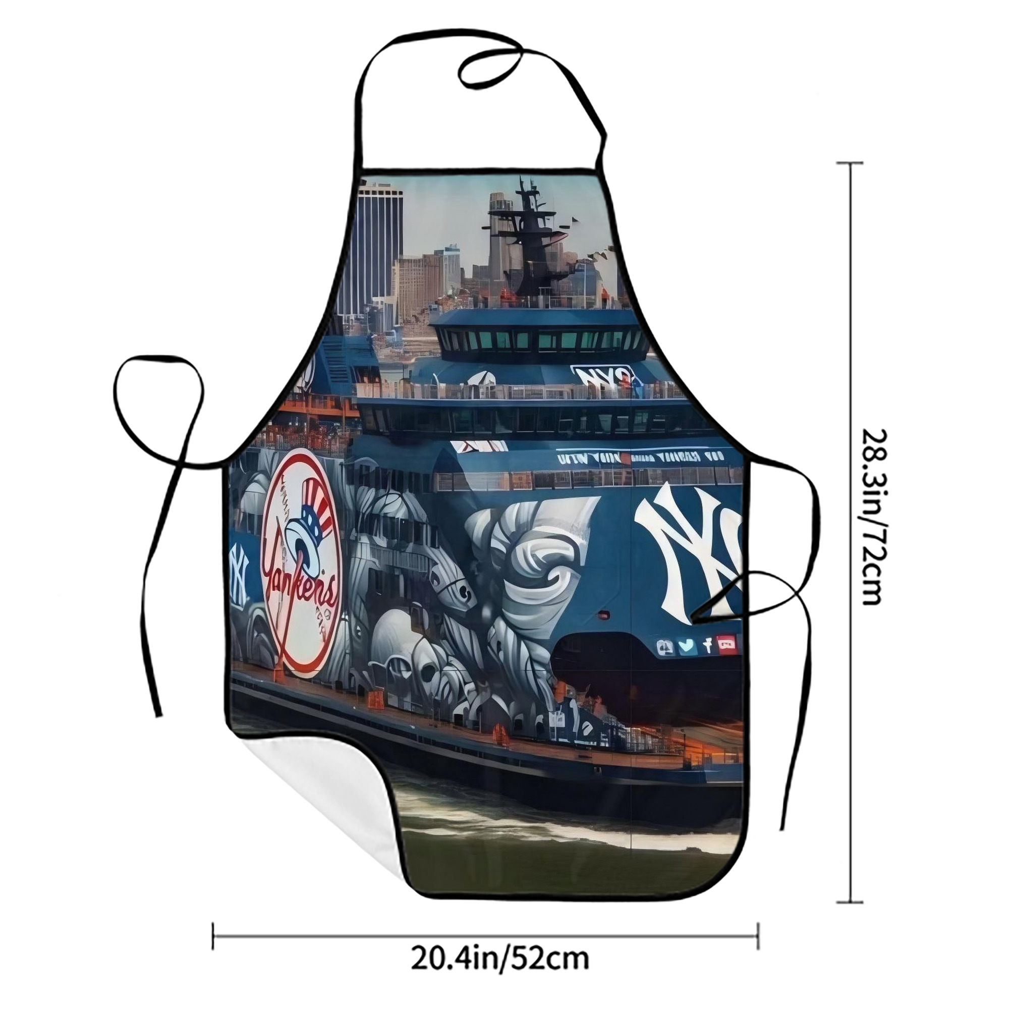New York Yankees 299 Stain-Resistant Polyester Apron With Pocket – Full Print, Waterproof, Anti-Wrinkle, Anti-Pilling – Ideal For Kitchen, BBQ, Restaurant, Salon & More