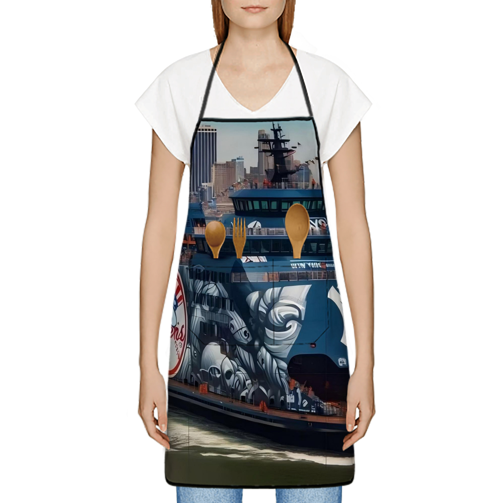 New York Yankees 299 Stain-Resistant Polyester Apron With Pocket – Full Print, Waterproof, Anti-Wrinkle, Anti-Pilling – Ideal For Kitchen, BBQ, Restaurant, Salon & More