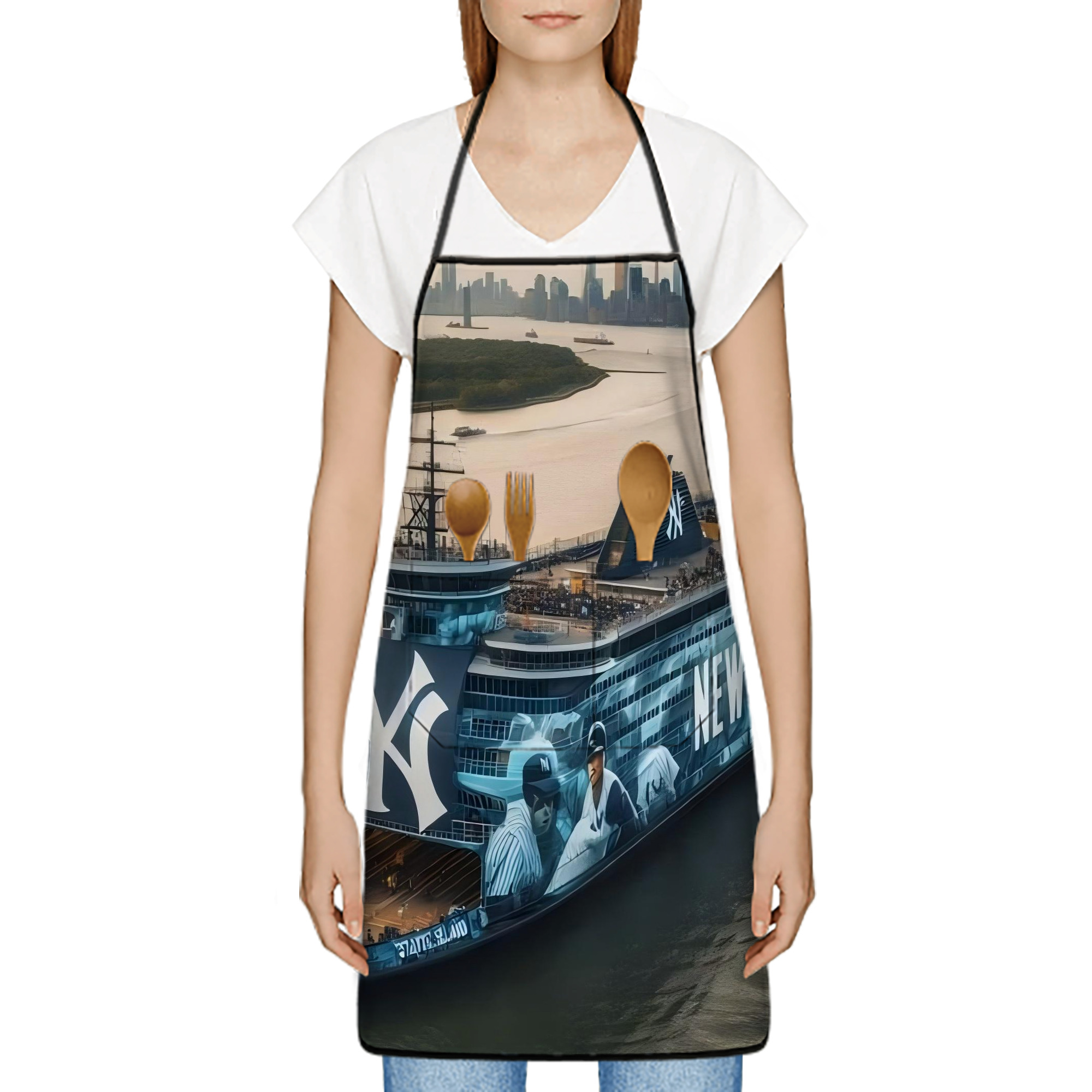 New York Yankees 306 Stain-Resistant Polyester Apron With Pocket – Full Print, Waterproof, Anti-Wrinkle, Anti-Pilling – Ideal For Kitchen, BBQ, Restaurant, Salon & More