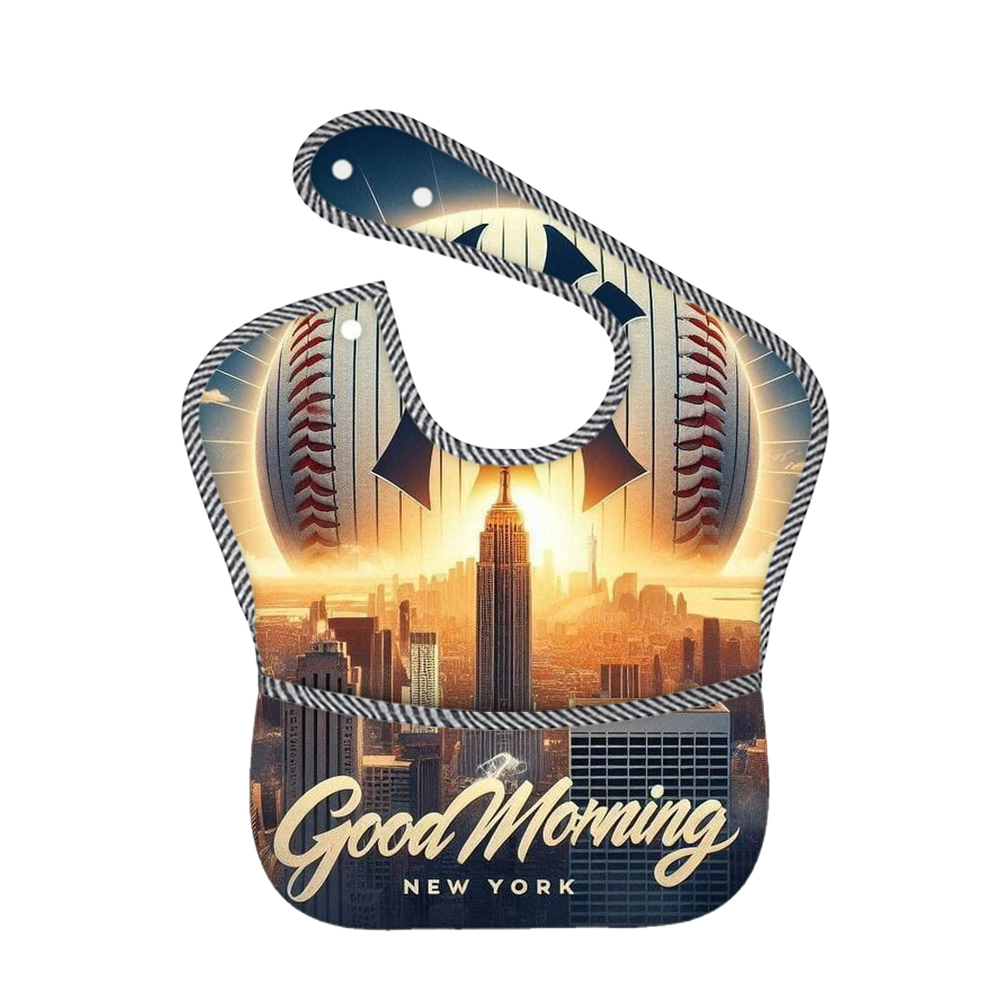 New York Yankees 111 Adjustable Waterproof Toddler Bib – Full-Print Durable Polyester – Foldable Crumb Pocket – Easy Snap Closure – Soft