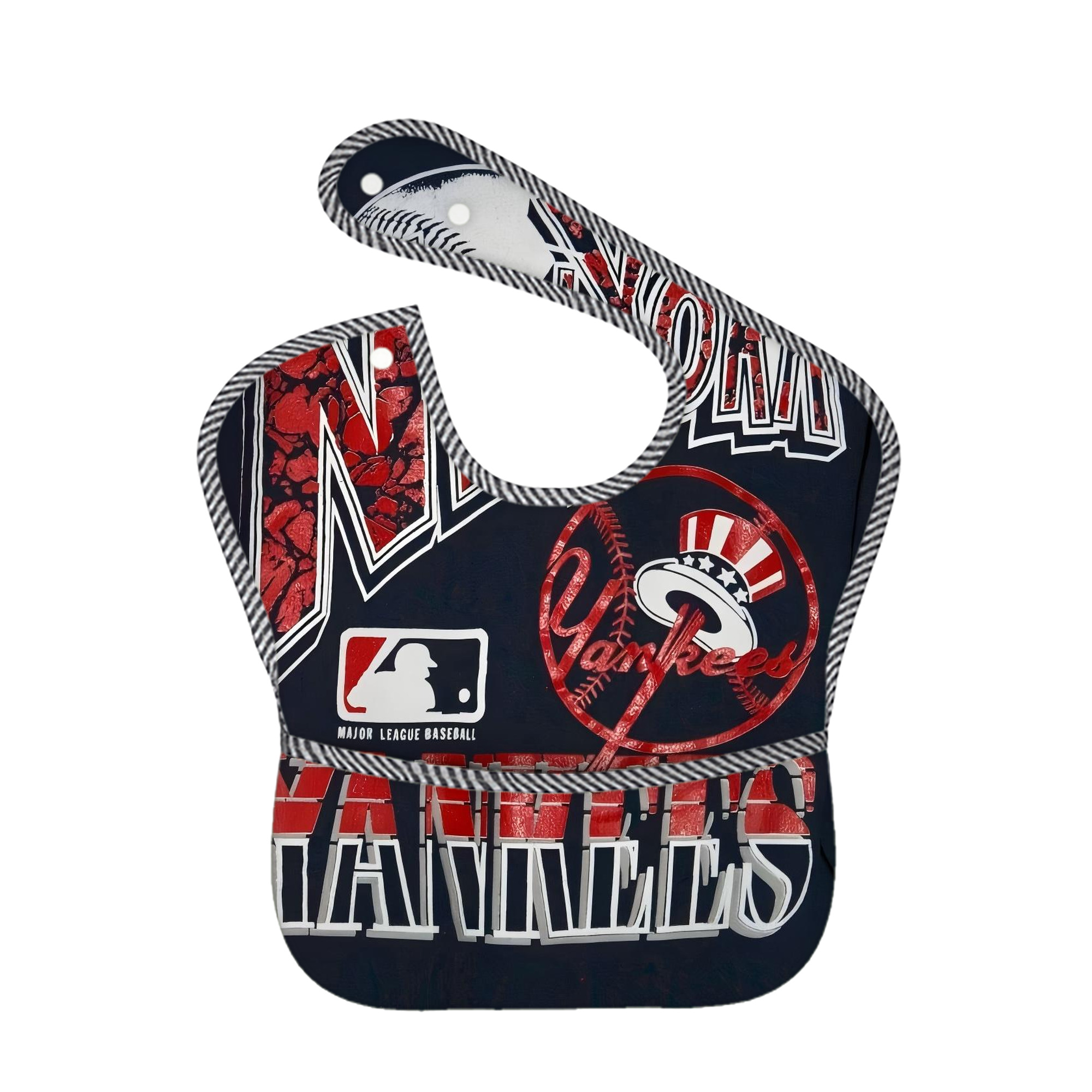 New York Yankees 125 Adjustable Waterproof Toddler Bib – Full-Print Durable Polyester – Foldable Crumb Pocket – Easy Snap Closure – Soft