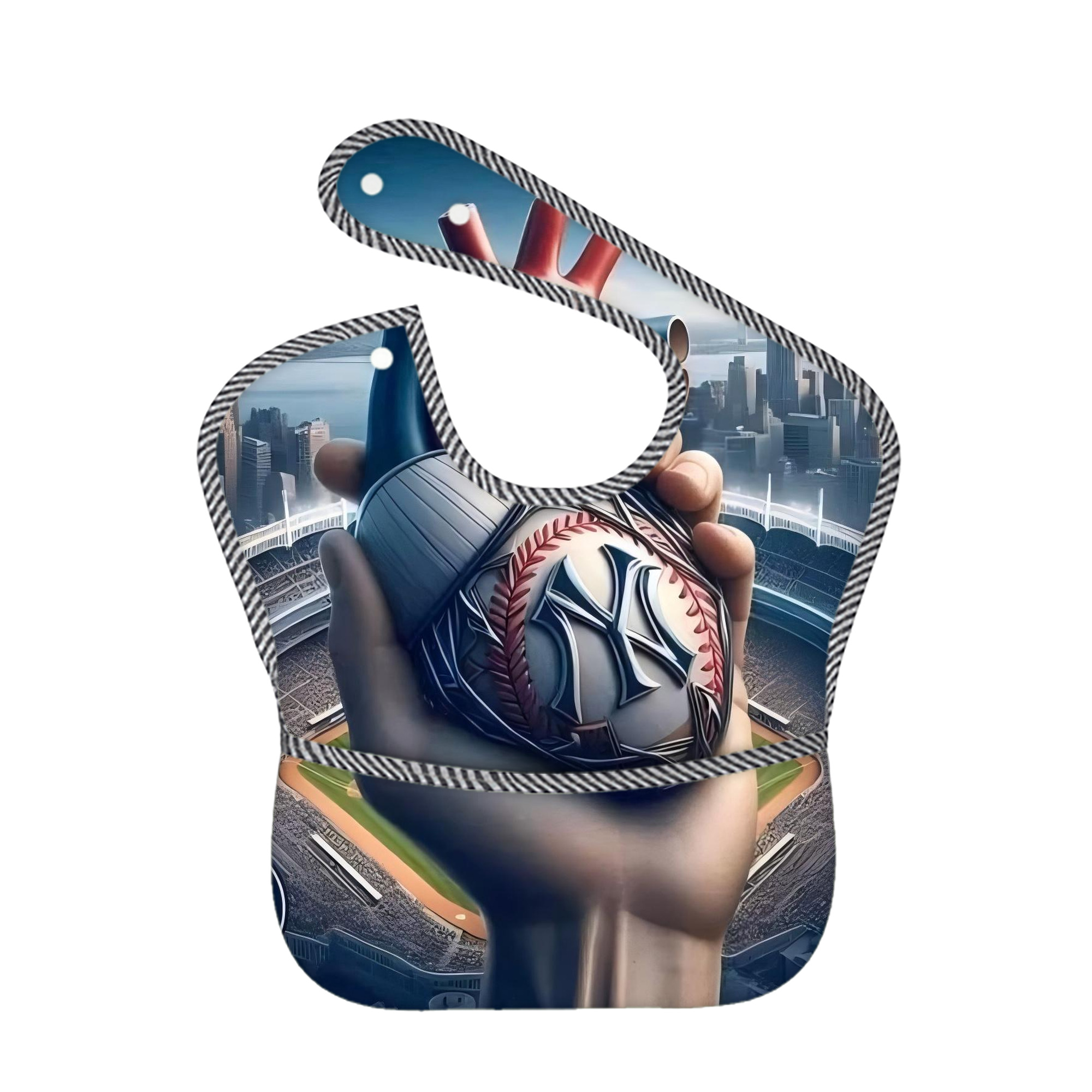 New York Yankees Heart Adjustable Waterproof Toddler Bib – Full-Print Durable Polyester – Foldable Crumb Pocket – Easy Snap Closure – Soft