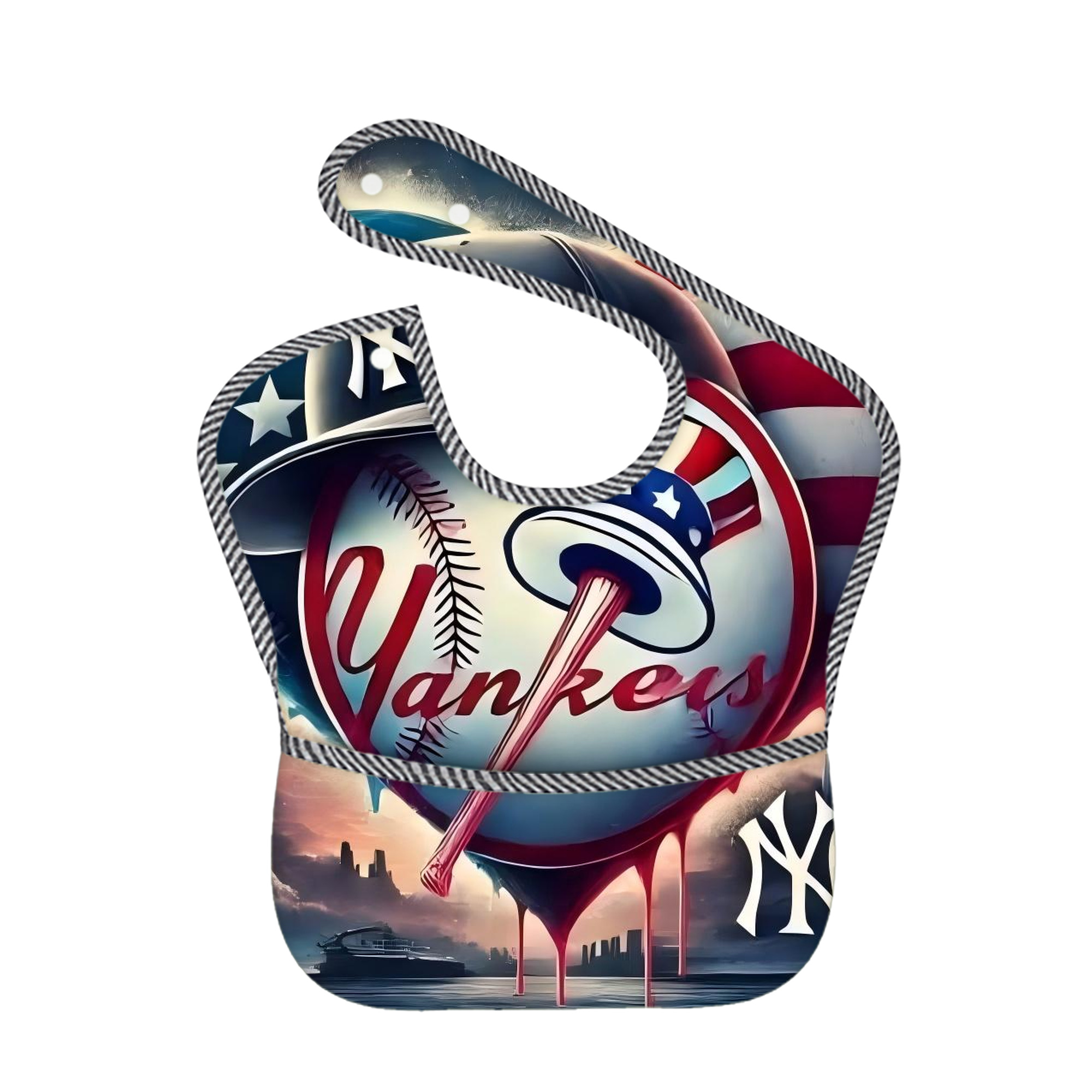 New York Yankees Heart Adjustable Waterproof Toddler Bib – Full-Print Durable Polyester – Foldable Crumb Pocket – Easy Snap Closure – Soft