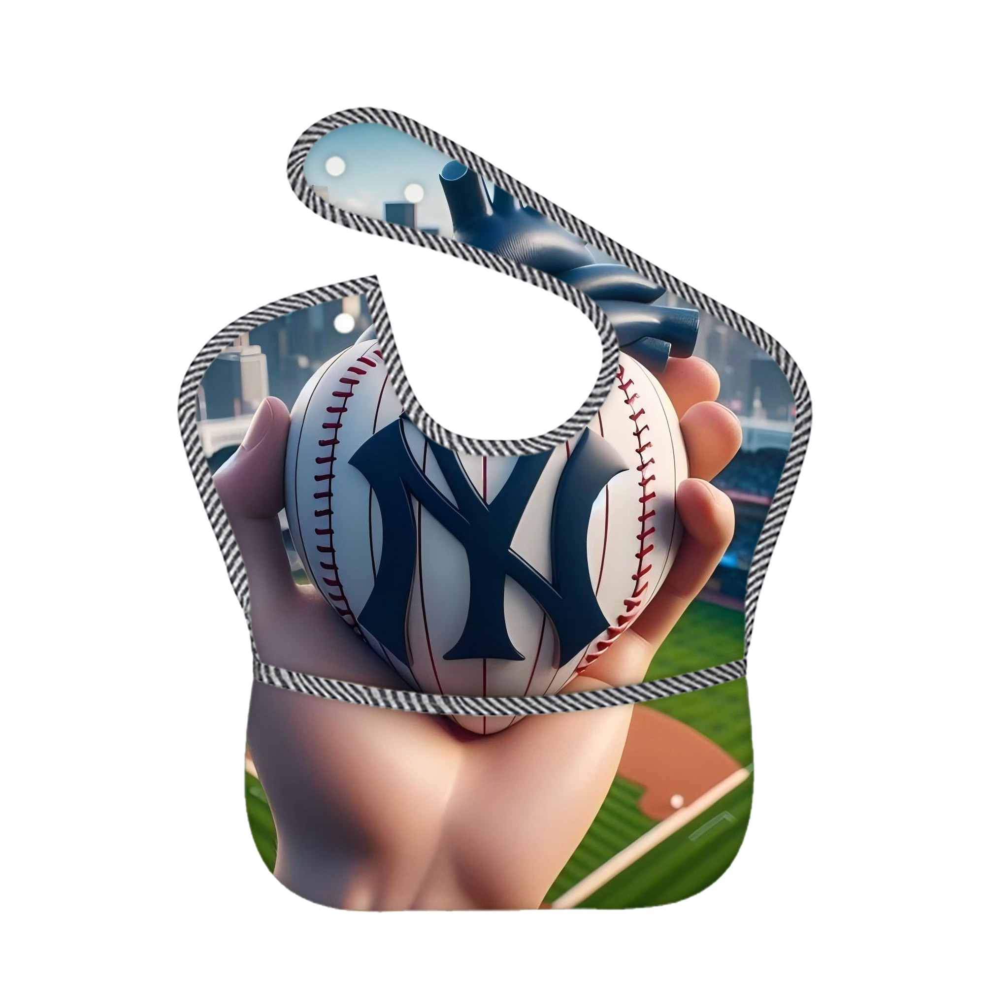 New York Yankees Heart Adjustable Waterproof Toddler Bib – Full-Print Durable Polyester – Foldable Crumb Pocket – Easy Snap Closure – Soft
