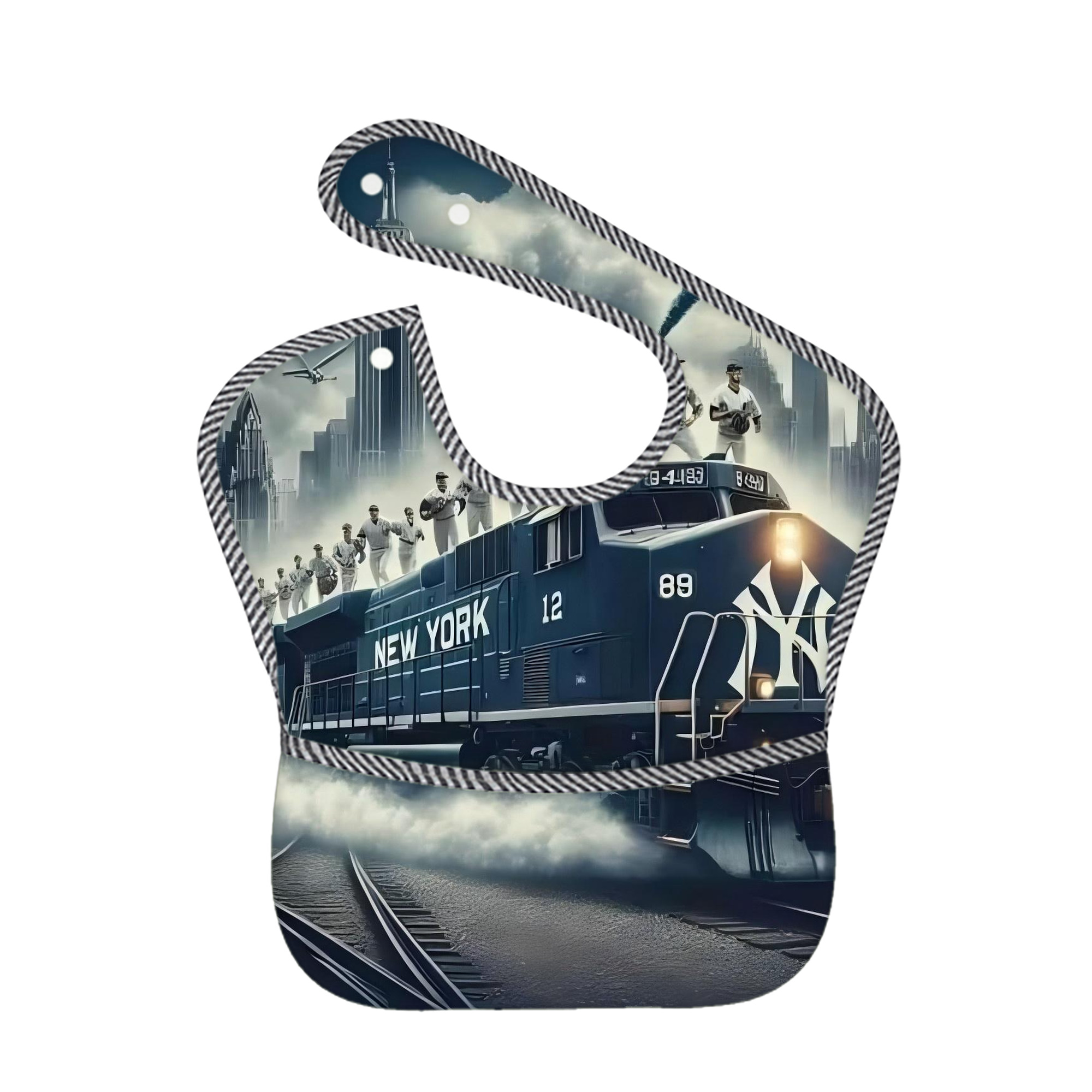 New York Yankees 265 Adjustable Waterproof Toddler Bib – Full-Print Durable Polyester – Foldable Crumb Pocket – Easy Snap Closure – Soft