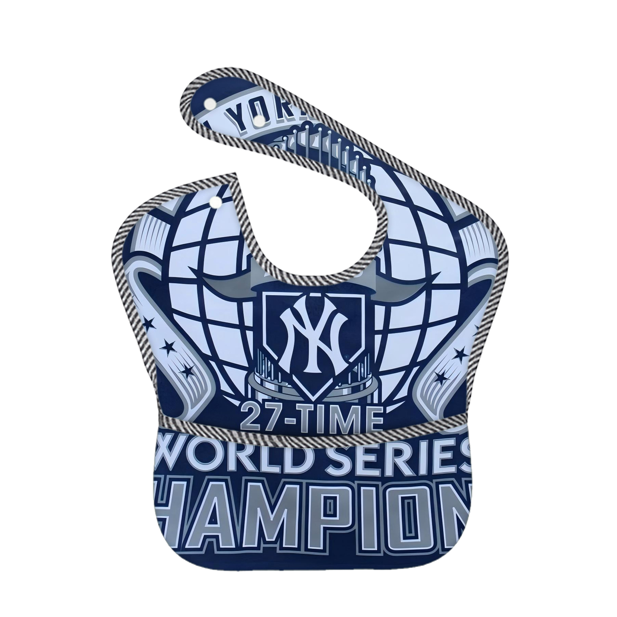 New York Yankees 270 Adjustable Waterproof Toddler Bib – Full-Print Durable Polyester – Foldable Crumb Pocket – Easy Snap Closure – Soft