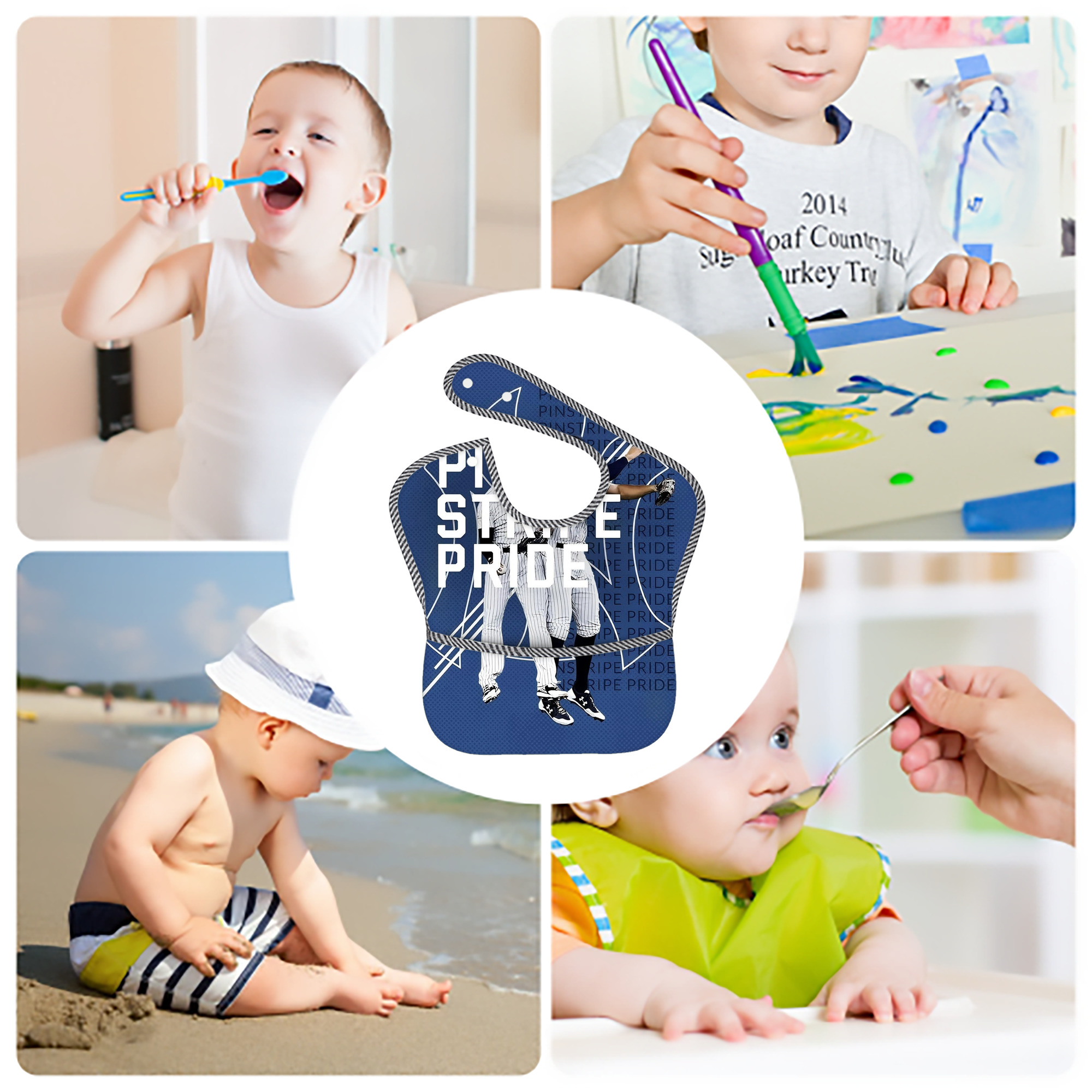 New York Yankees 196 Adjustable Waterproof Toddler Bib – Full-Print Durable Polyester – Foldable Crumb Pocket – Easy Snap Closure – Soft