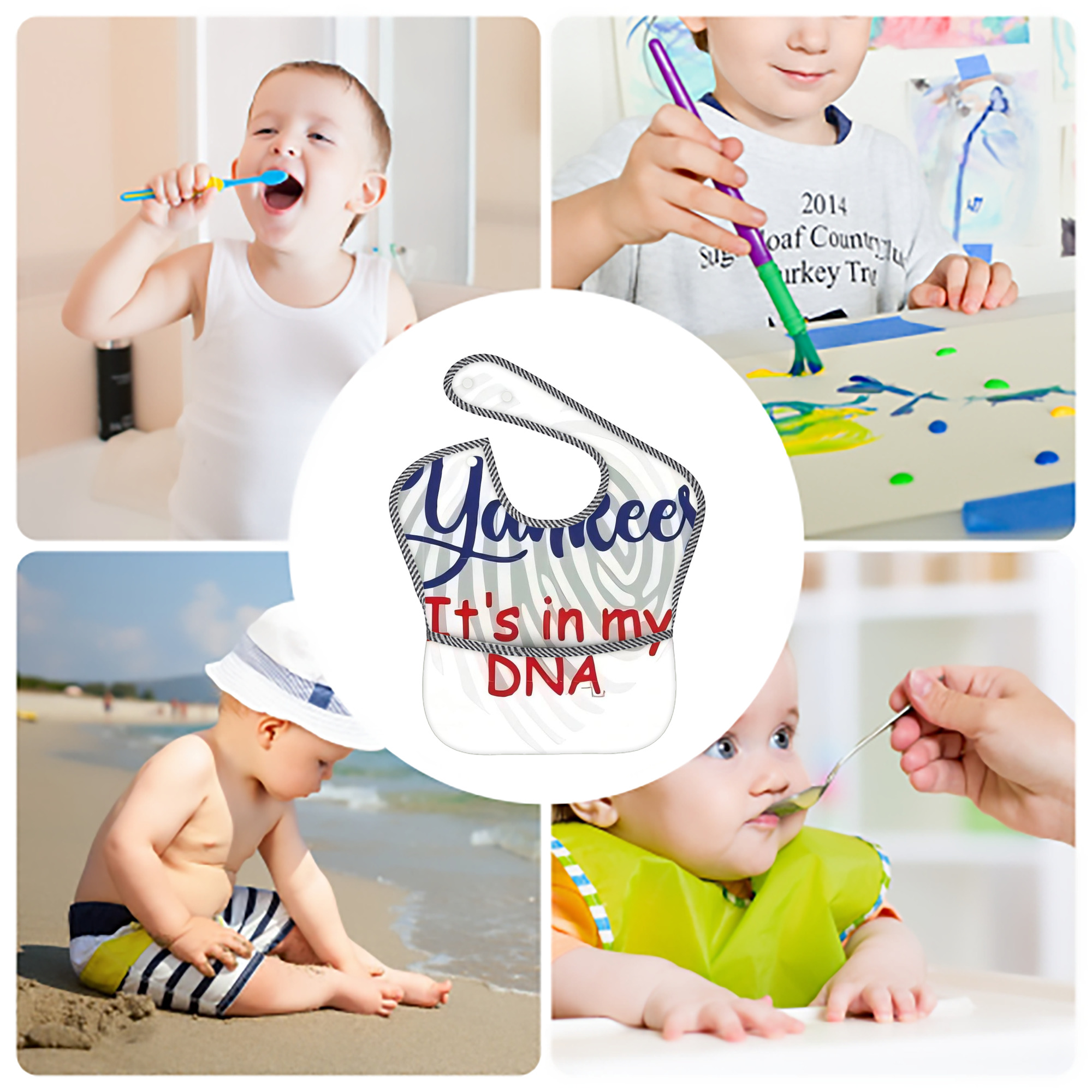 New York Yankees 234 Adjustable Waterproof Toddler Bib – Full-Print Durable Polyester – Foldable Crumb Pocket – Easy Snap Closure – Soft