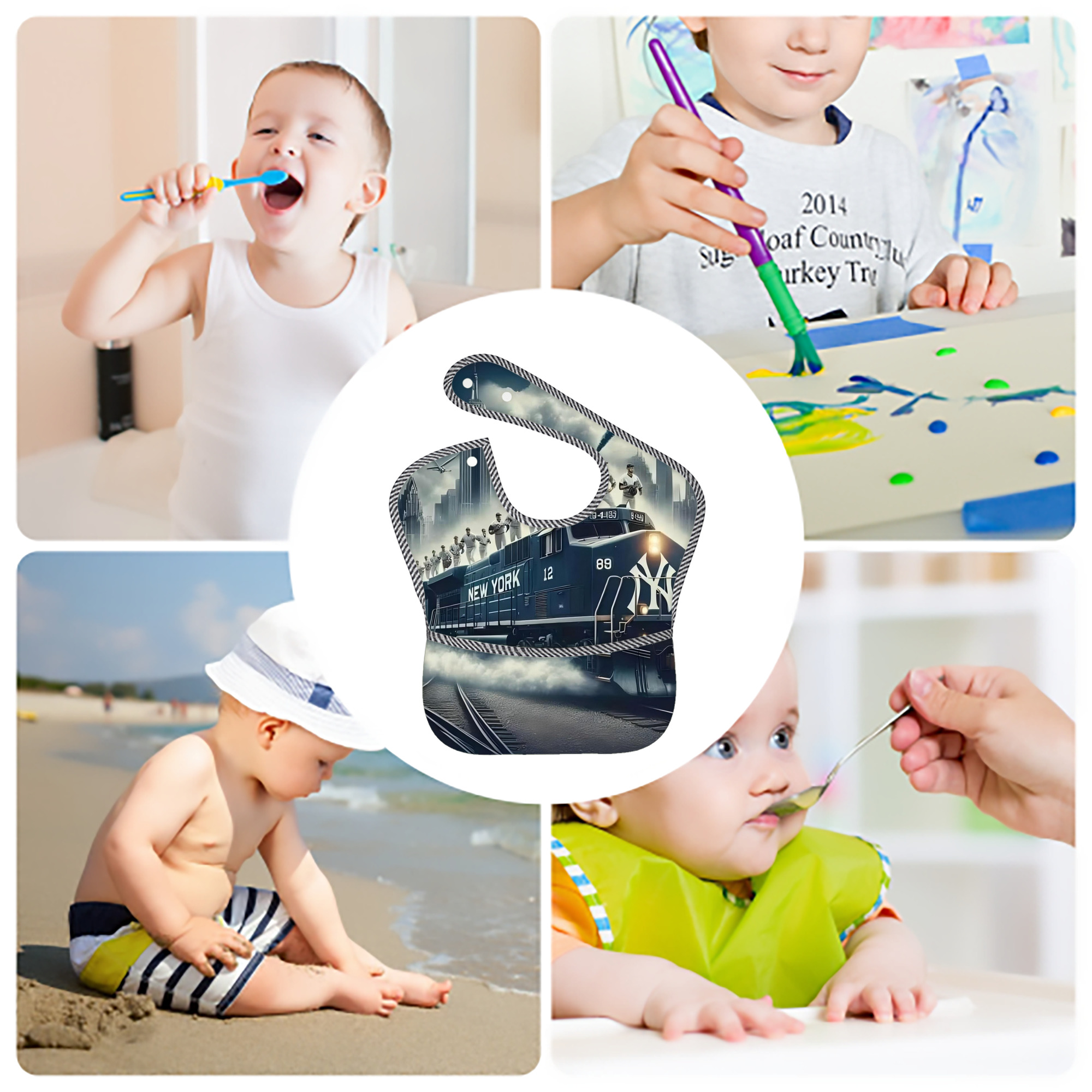 New York Yankees 265 Adjustable Waterproof Toddler Bib – Full-Print Durable Polyester – Foldable Crumb Pocket – Easy Snap Closure – Soft