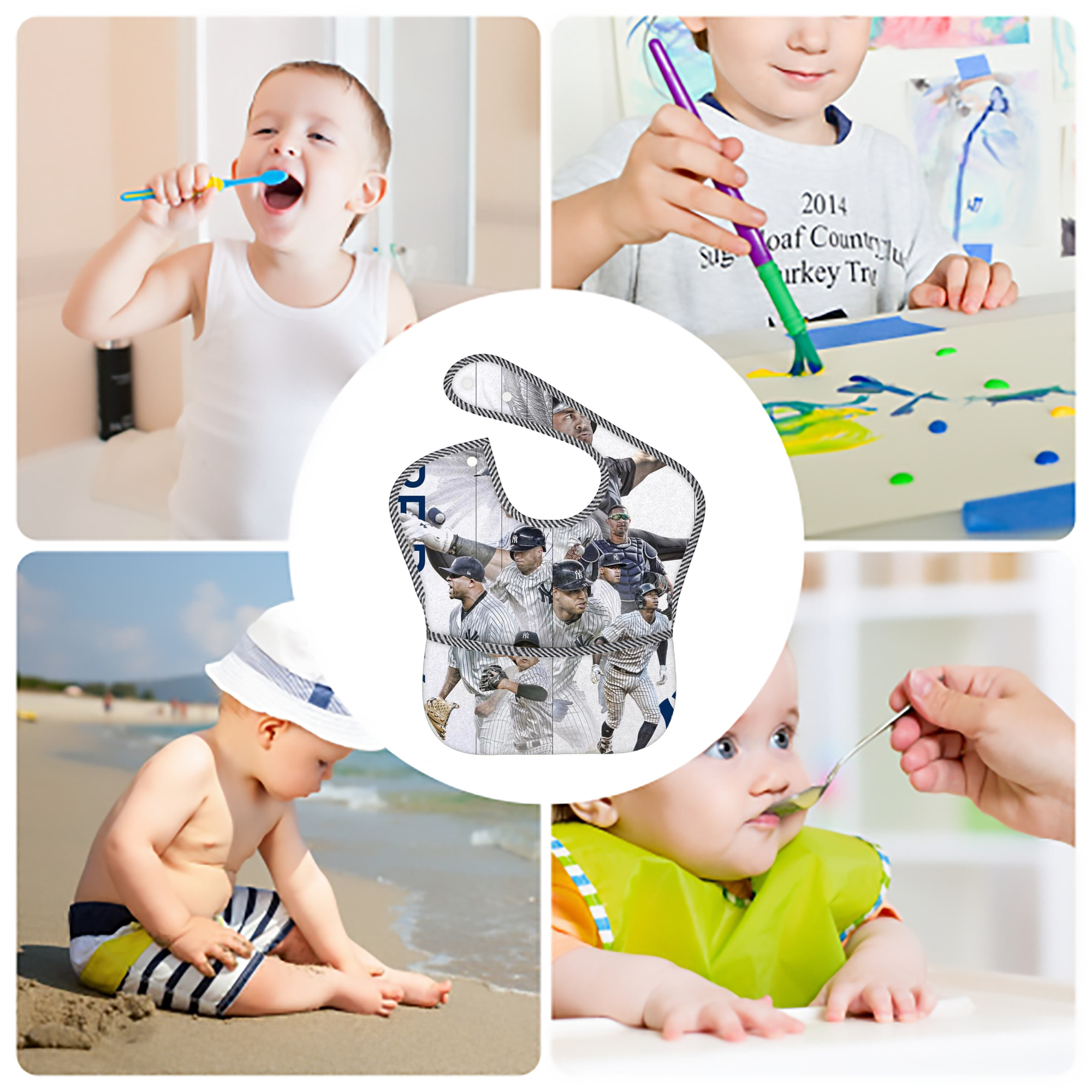 New York Yankees 305 Adjustable Waterproof Toddler Bib – Full-Print Durable Polyester – Foldable Crumb Pocket – Easy Snap Closure – Soft