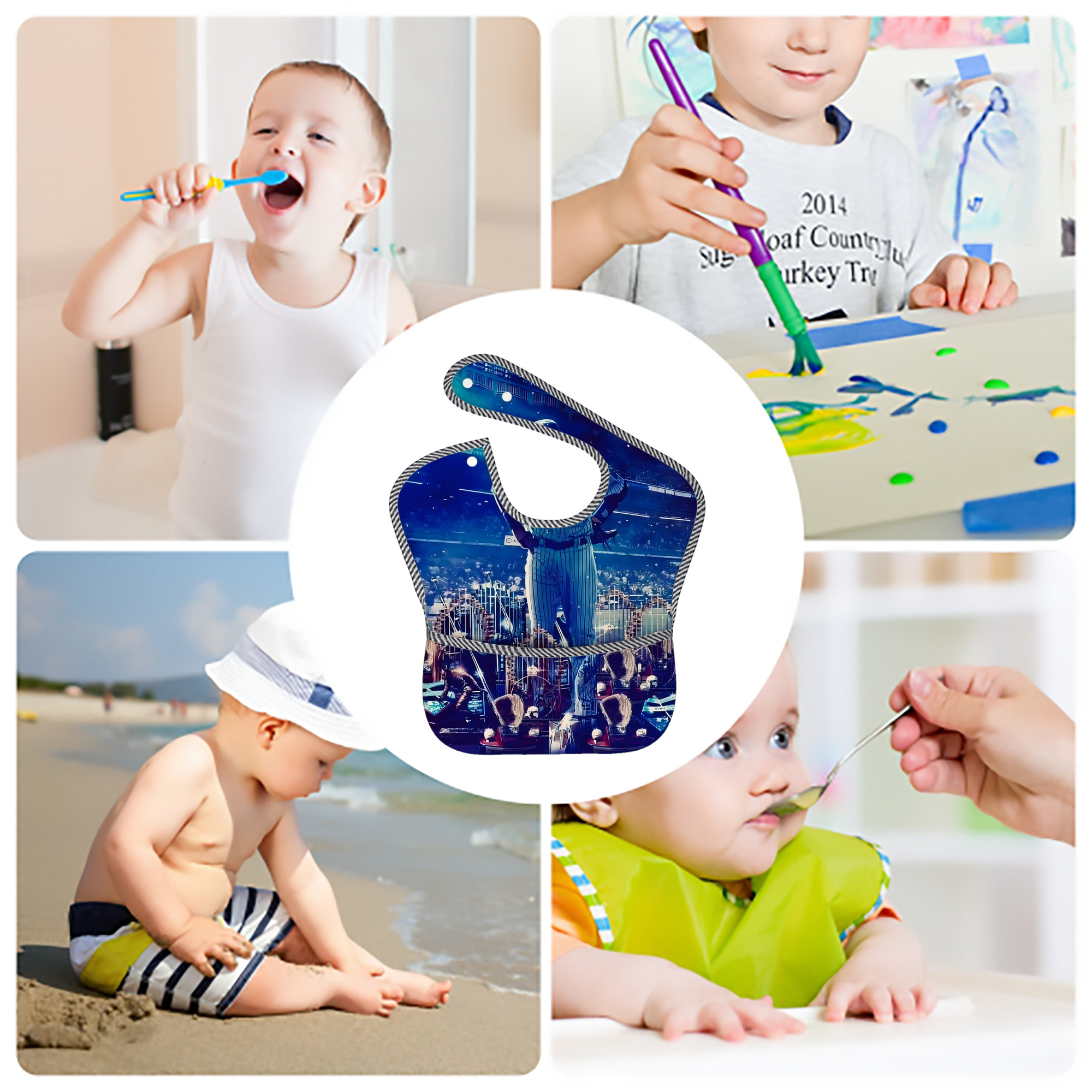 New York Yankees 345 Adjustable Waterproof Toddler Bib – Full-Print Durable Polyester – Foldable Crumb Pocket – Easy Snap Closure – Soft