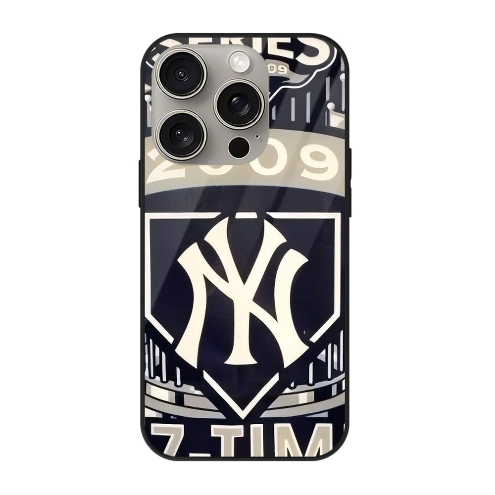 New York Yankees 256 IPhone 15 Pro Mirror Phone Case – UV Printed Glass + TPU – Scratch-Resistant, Wireless Charging Compatible, Precise Fit & Stylish Design