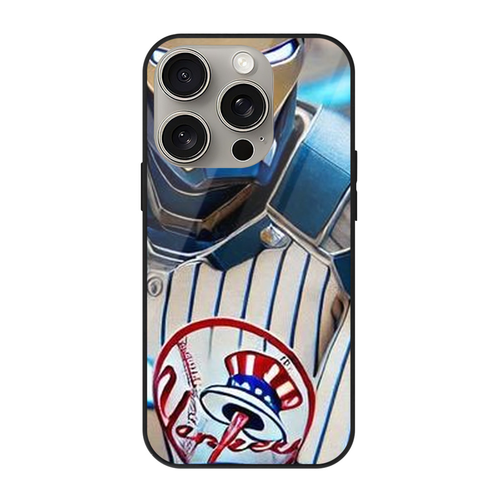New York Yankees Iron Man IPhone 15 Pro Mirror Phone Case – UV Printed Glass + TPU – Scratch-Resistant, Wireless Charging Compatible, Precise Fit & Stylish Design