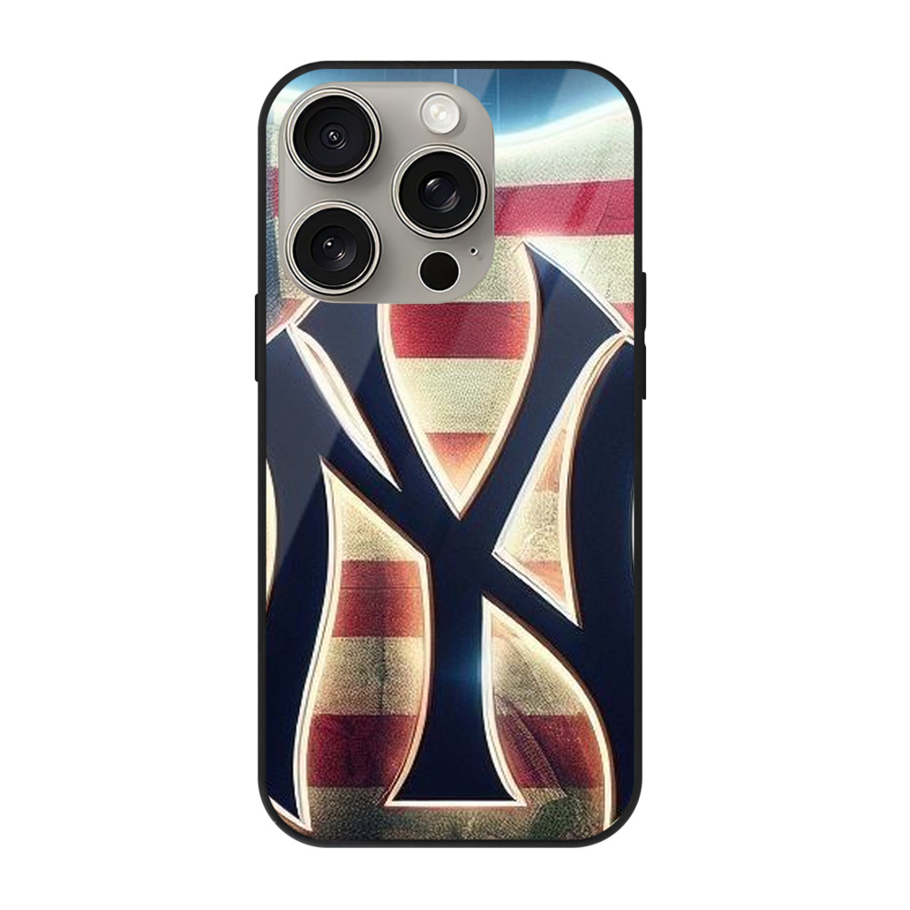 New York Yankees 347 IPhone 15 Pro Mirror Phone Case – UV Printed Glass + TPU – Scratch-Resistant, Wireless Charging Compatible, Precise Fit & Stylish Design