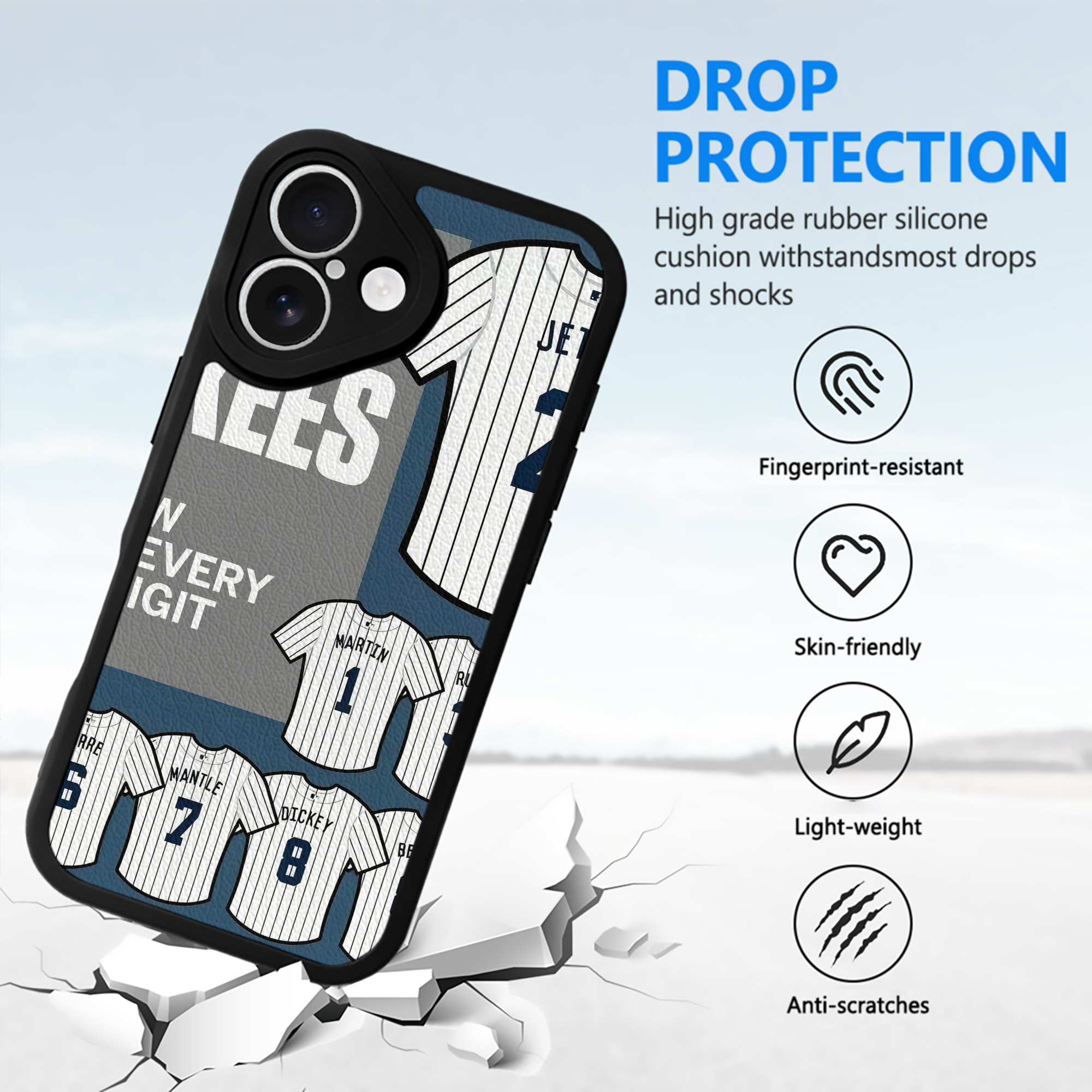 New York Yankees 235 IPhone 16 Silicone Leather Case – UV Print, Lambskin Texture – Perfect Fit, Wireless Charging Compatible, Scratch Resistant, Precise Cutouts – Stylish Protection For IPhone 16