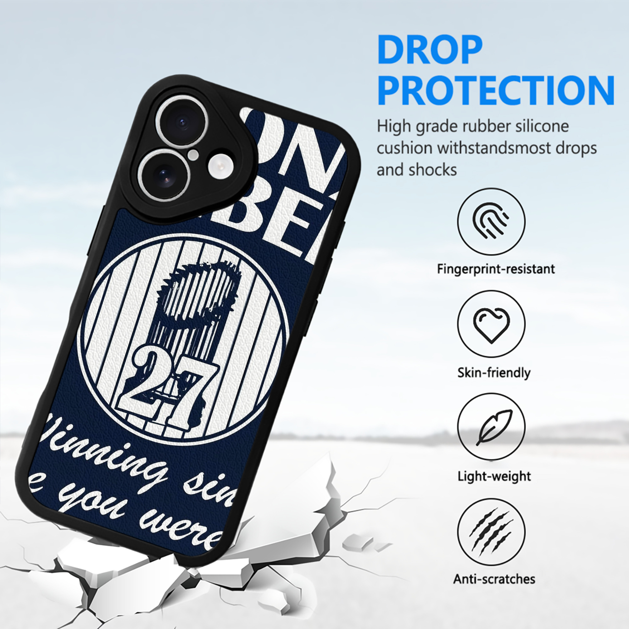 New York Yankees 240 IPhone 16 Silicone Leather Case – UV Print, Lambskin Texture – Perfect Fit, Wireless Charging Compatible, Scratch Resistant, Precise Cutouts – Stylish Protection For IPhone 16