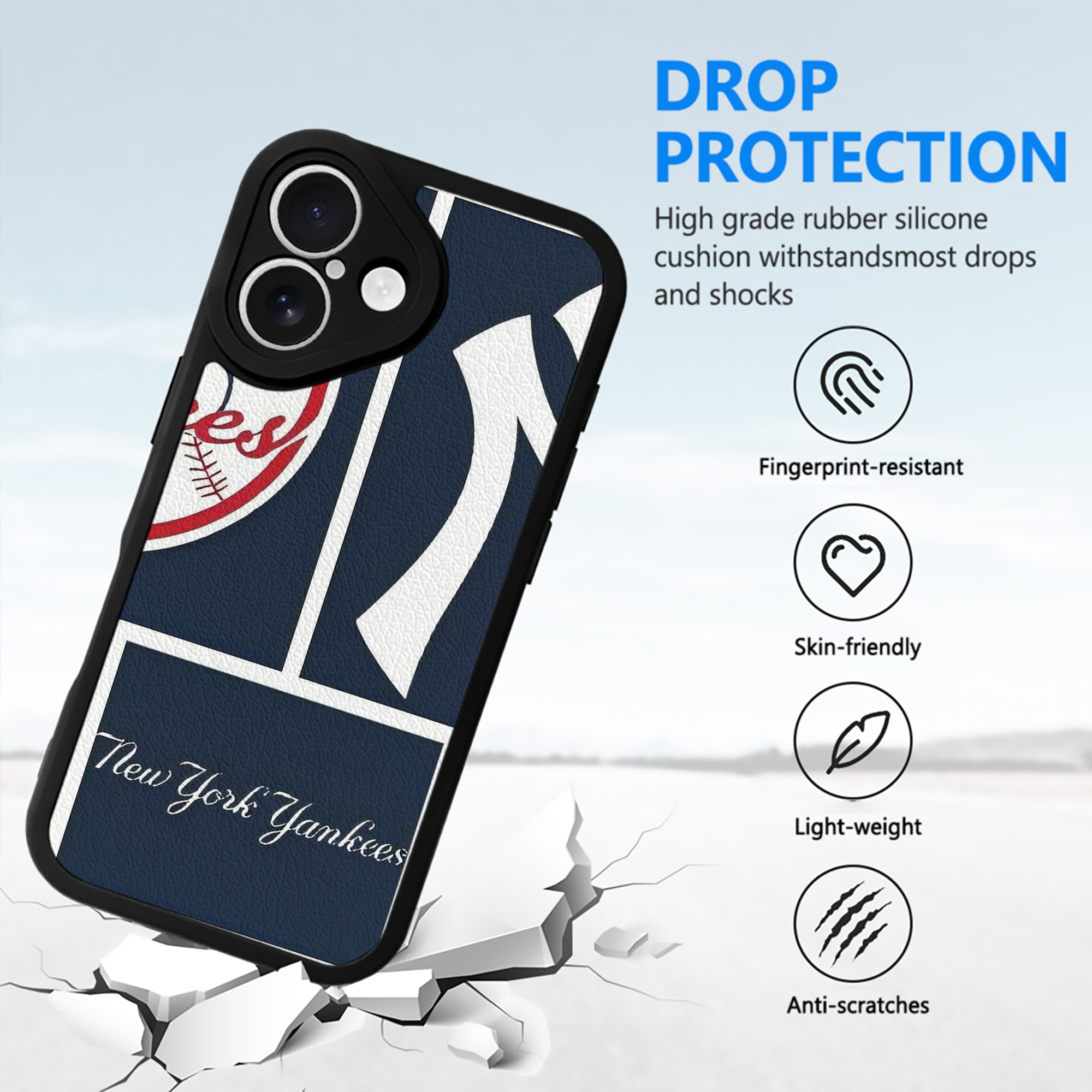 New York Yankees 247 IPhone 16 Silicone Leather Case – UV Print, Lambskin Texture – Perfect Fit, Wireless Charging Compatible, Scratch Resistant, Precise Cutouts – Stylish Protection For IPhone 16