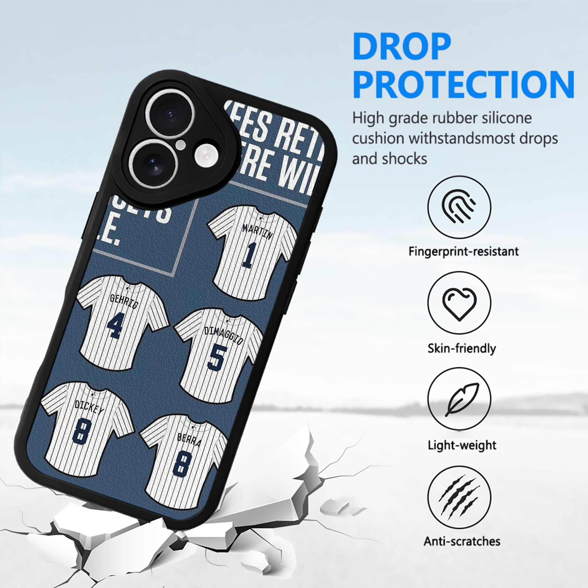 New York Yankees Retire Single Number IPhone 16 Silicone Leather Case – UV Print, Lambskin Texture – Perfect Fit, Wireless Charging Compatible, Scratch Resistant, Precise Cutouts – Stylish Protection For IPhone 16