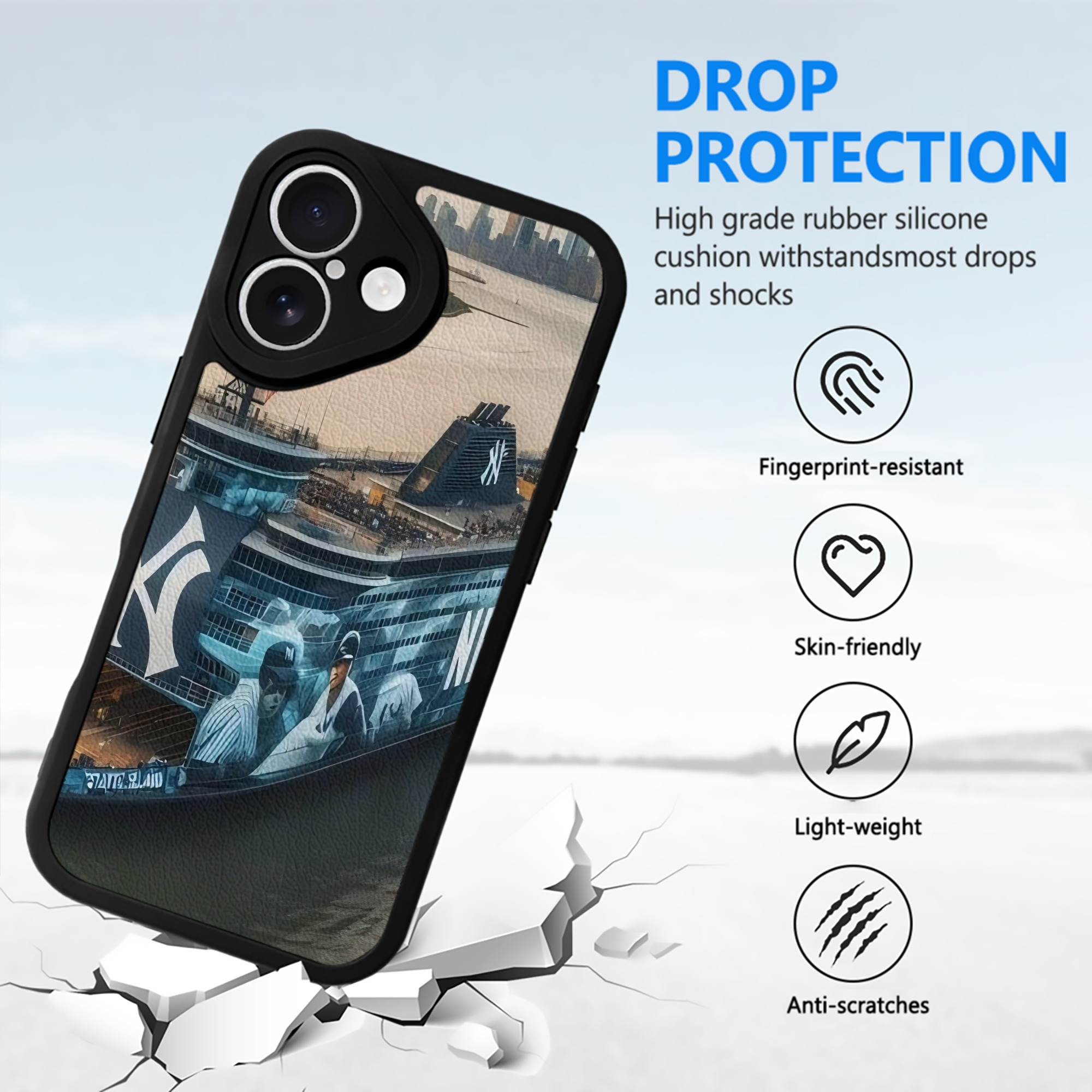 New York Yankees 306 IPhone 16 Silicone Leather Case – UV Print, Lambskin Texture – Perfect Fit, Wireless Charging Compatible, Scratch Resistant, Precise Cutouts – Stylish Protection For IPhone 16