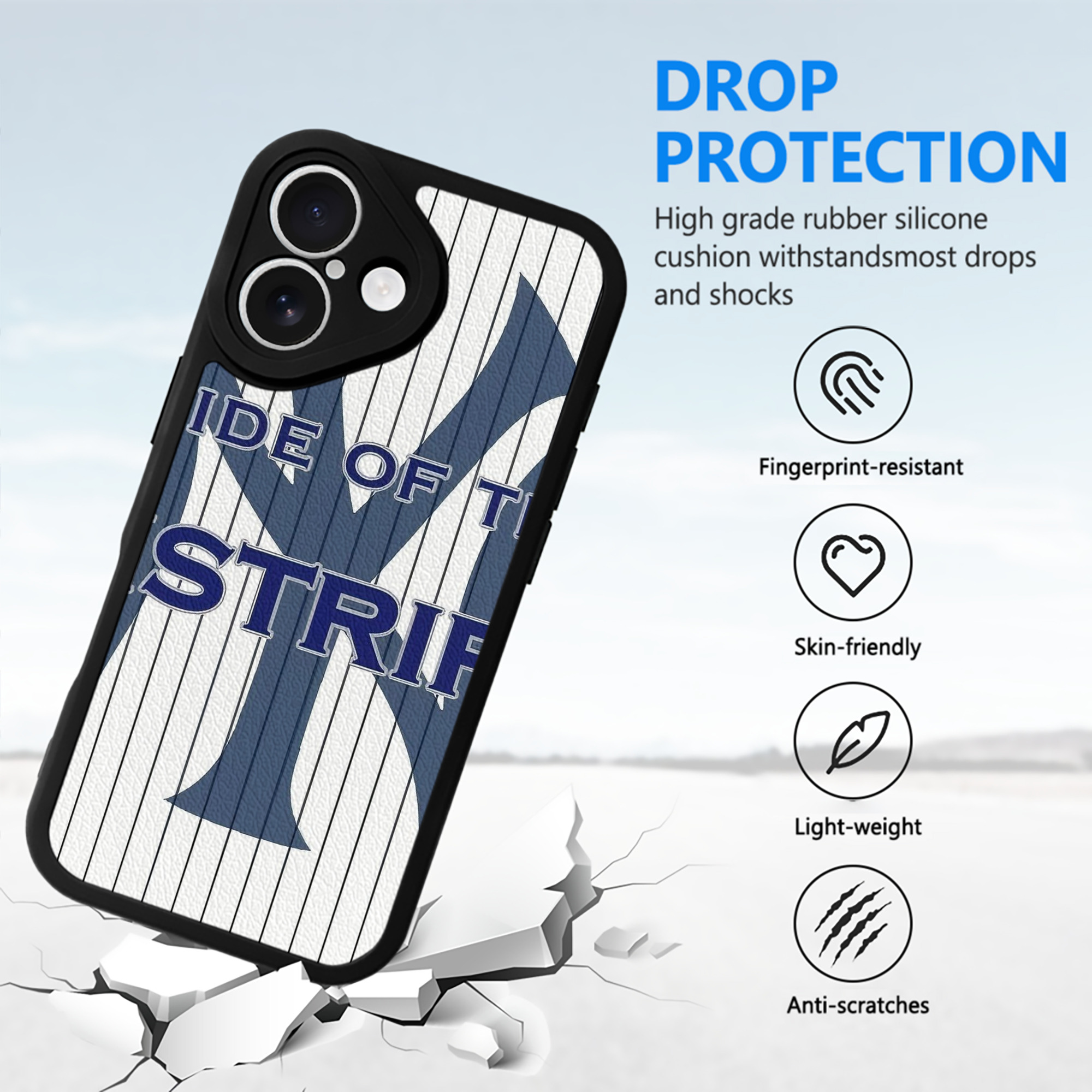 New York Yankees 337 IPhone 16 Silicone Leather Case – UV Print, Lambskin Texture – Perfect Fit, Wireless Charging Compatible, Scratch Resistant, Precise Cutouts – Stylish Protection For IPhone 16