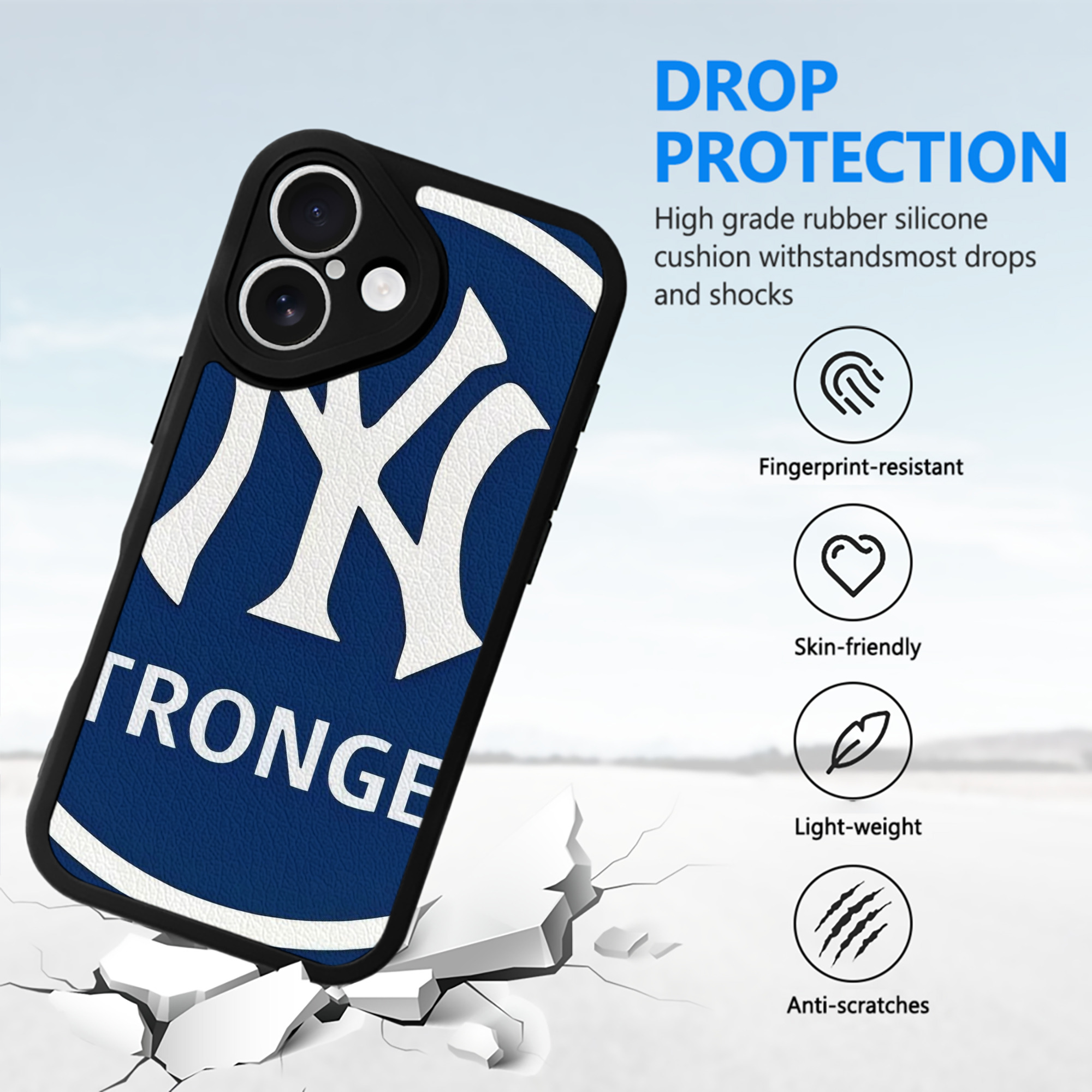 New York Yankees 346 IPhone 16 Silicone Leather Case – UV Print, Lambskin Texture – Perfect Fit, Wireless Charging Compatible, Scratch Resistant, Precise Cutouts – Stylish Protection For IPhone 16