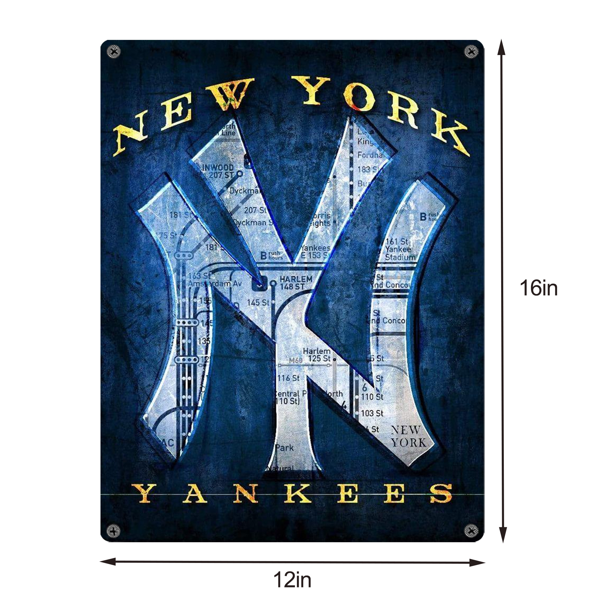 New York Yankees 307 Vintage Metal Tin Sign 12x16inch – Retro Wall Art Decor For Home, Bar, Kitchen, Bedroom, Office – Durable Iron Sheet Poster, Easy To Hang, Full-Color Printing