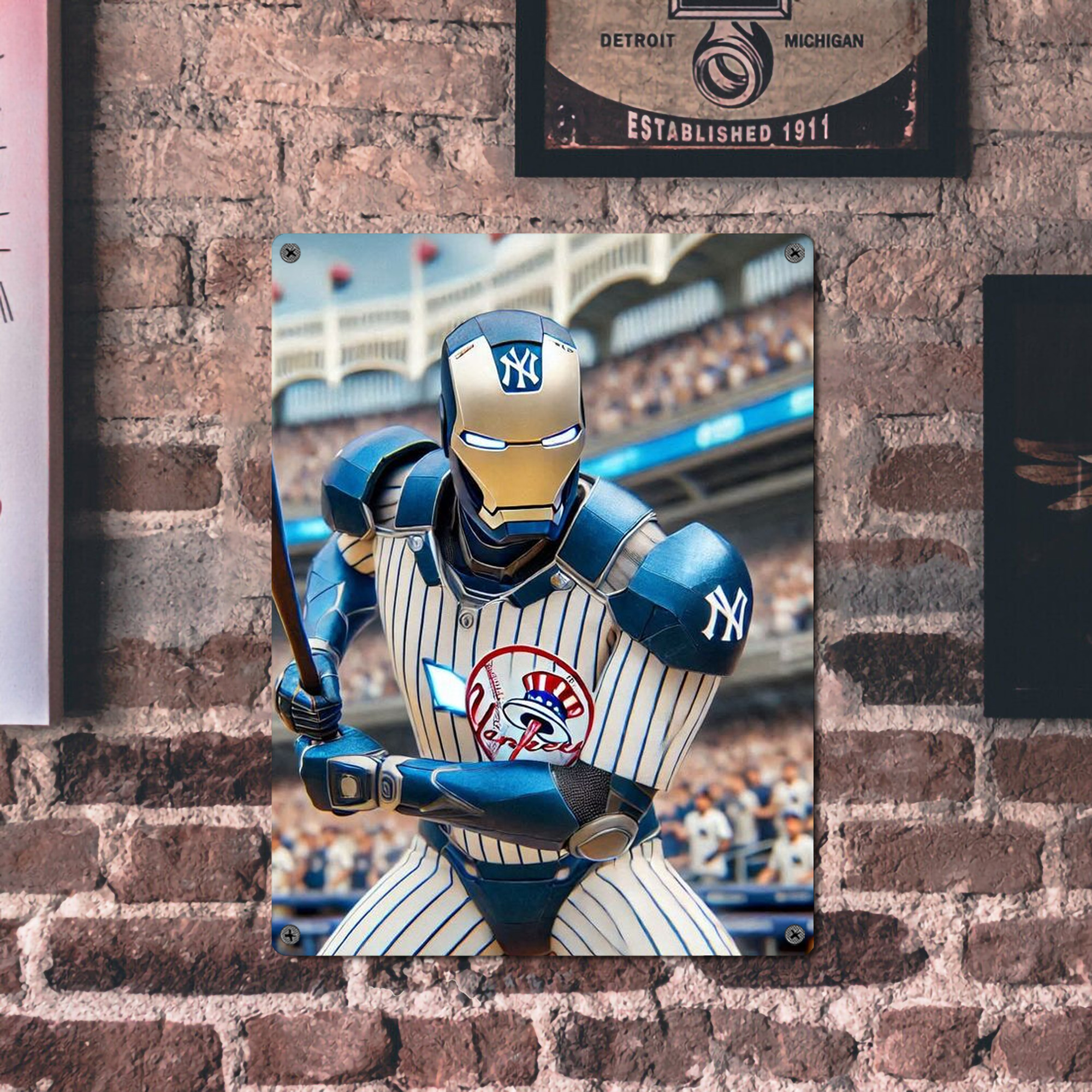 New York Yankees Iron Man Vintage Metal Tin Sign 12x16inch – Retro Wall Art Decor For Home, Bar, Kitchen, Bedroom, Office – Durable Iron Sheet Poster, Easy To Hang, Full-Color Printing
