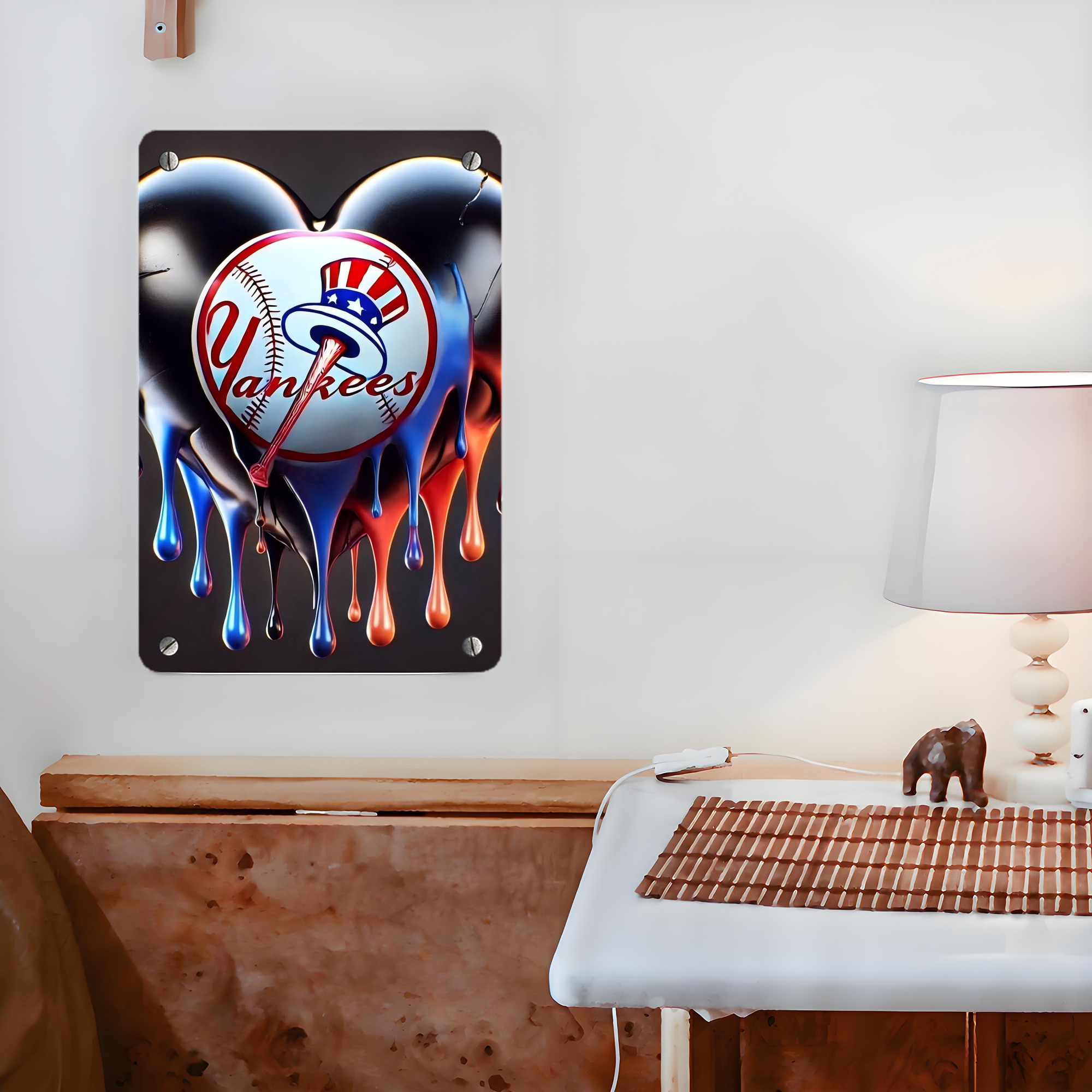 New York Yankees Heart Metal Tin Sign 8x12inch - High-Quality Full-Print Decorative Wall Art, Durable Rust-Resistant Metal Plaque For Living Room, Bedroom, Kitchen, Office, Bar Décor