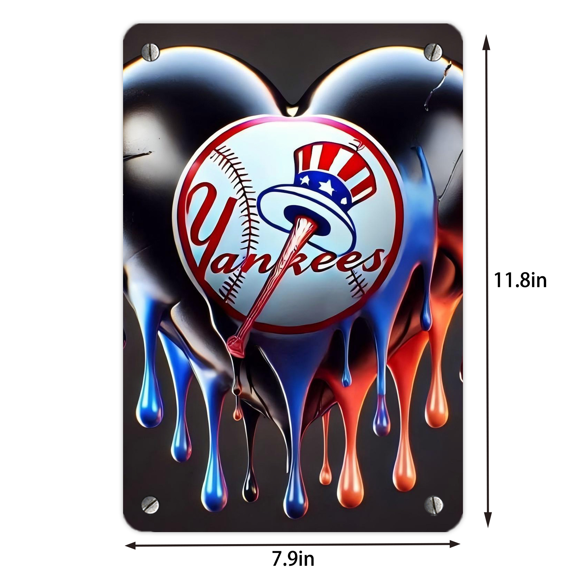 New York Yankees Heart Metal Tin Sign 8x12inch - High-Quality Full-Print Decorative Wall Art, Durable Rust-Resistant Metal Plaque For Living Room, Bedroom, Kitchen, Office, Bar Décor