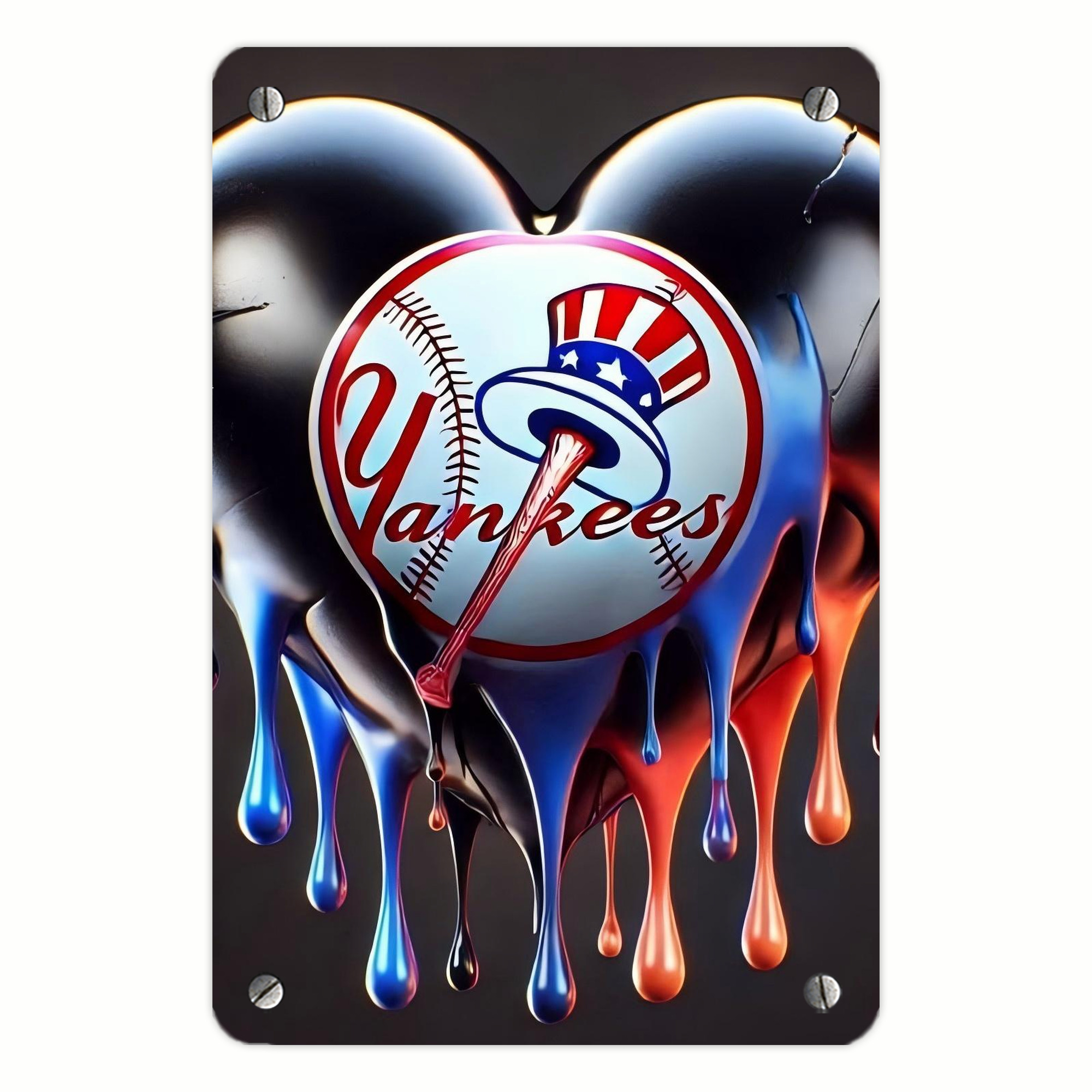 New York Yankees Heart Metal Tin Sign 8x12inch - High-Quality Full-Print Decorative Wall Art, Durable Rust-Resistant Metal Plaque For Living Room, Bedroom, Kitchen, Office, Bar Décor