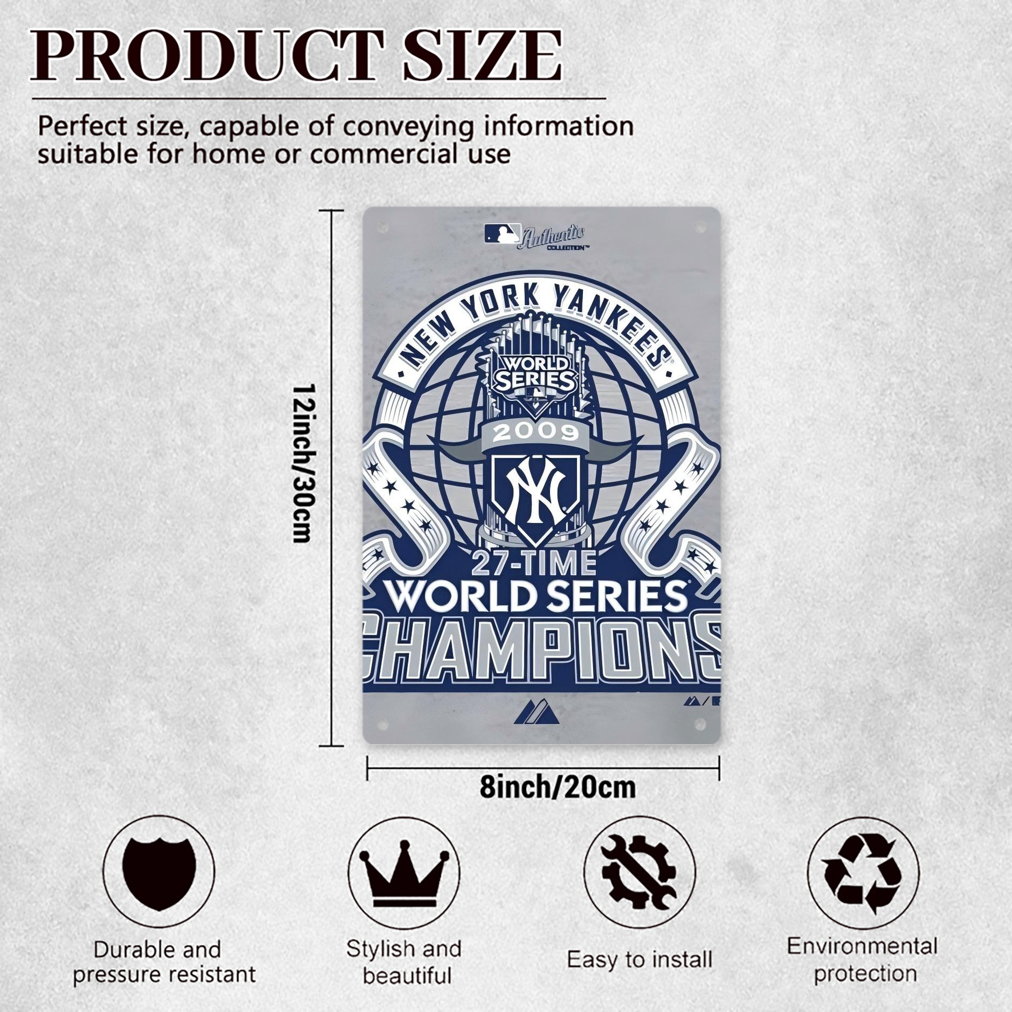 New York Yankees 207 8x12inch Vertical Aluminum Sign - Durable Fade-Resistant Indoor/Outdoor Safety & Information Plaque For Office, Hotel, Restaurant, Bar, Public Spaces