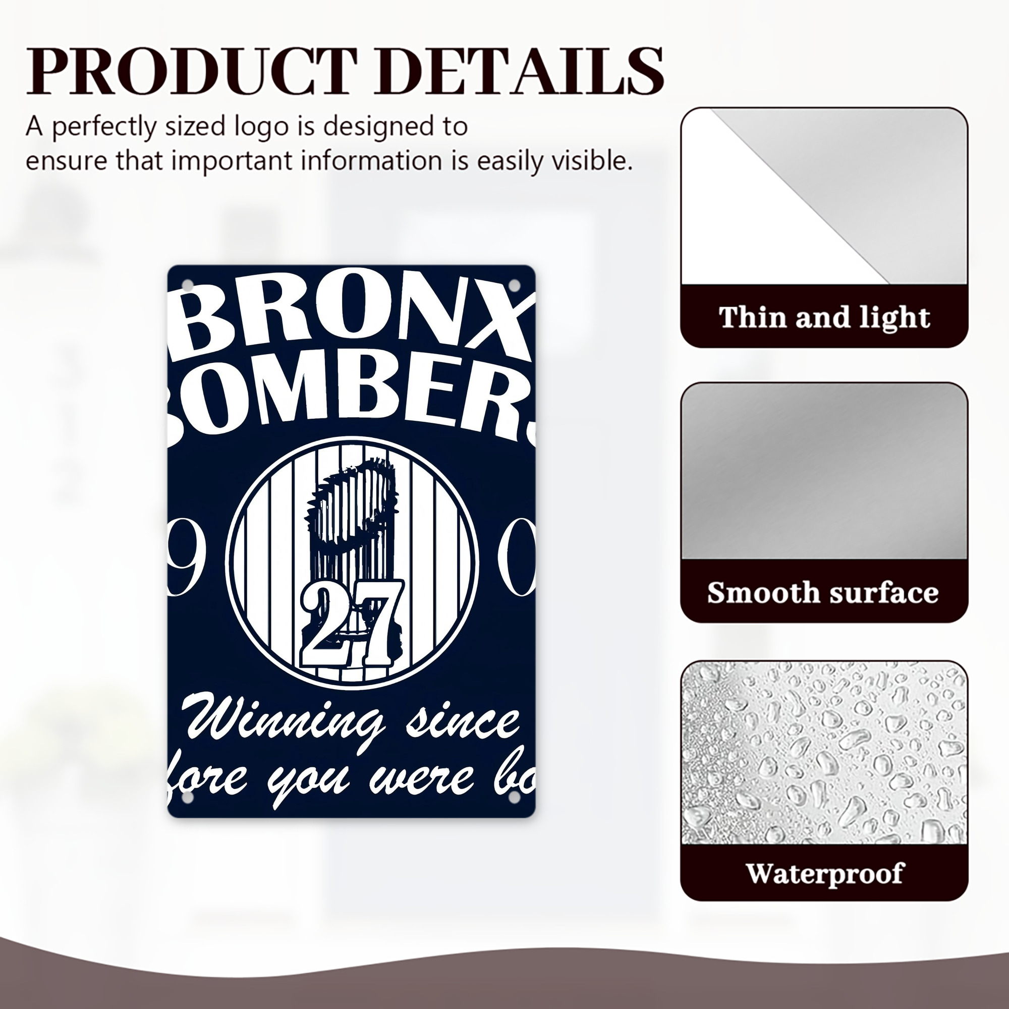 New York Yankees 240 8x12inch Vertical Aluminum Sign - Durable Fade-Resistant Indoor/Outdoor Safety & Information Plaque For Office, Hotel, Restaurant, Bar, Public Spaces