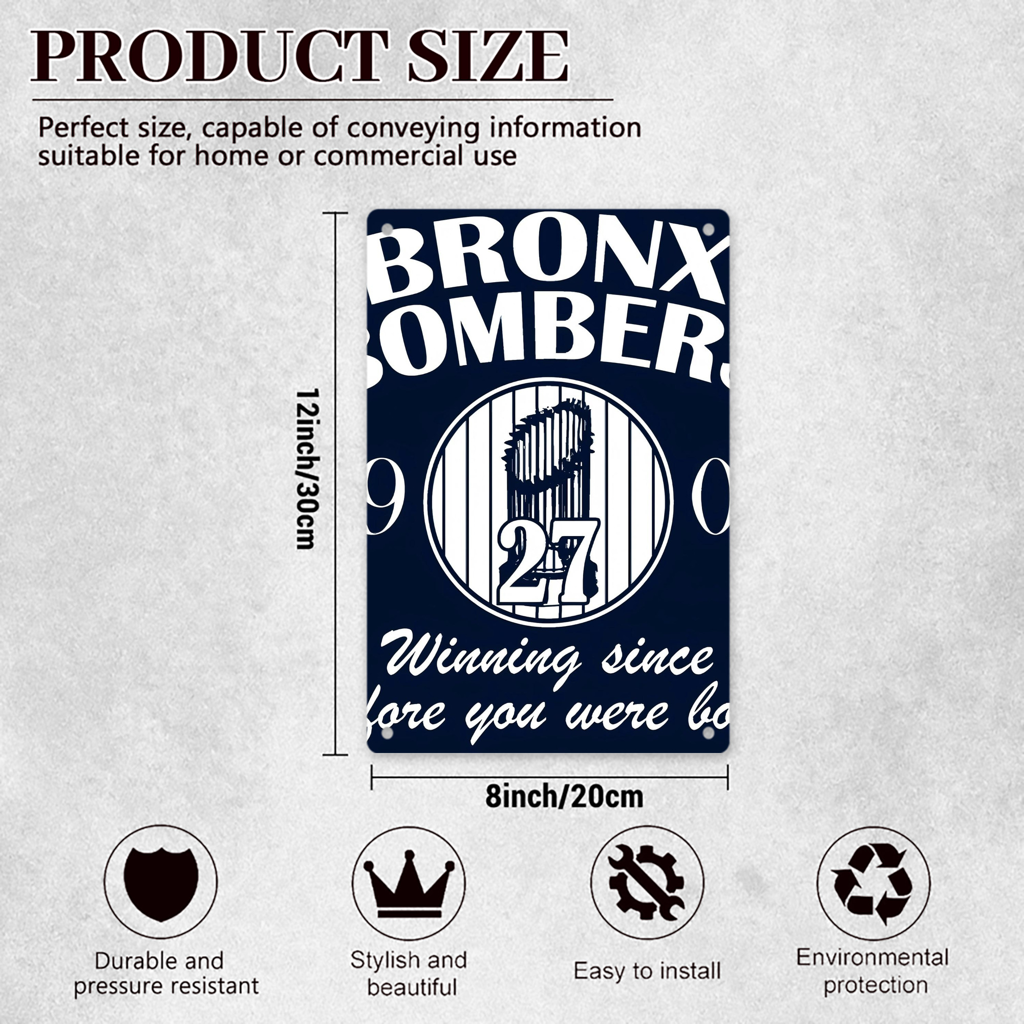 New York Yankees 240 8x12inch Vertical Aluminum Sign - Durable Fade-Resistant Indoor/Outdoor Safety & Information Plaque For Office, Hotel, Restaurant, Bar, Public Spaces