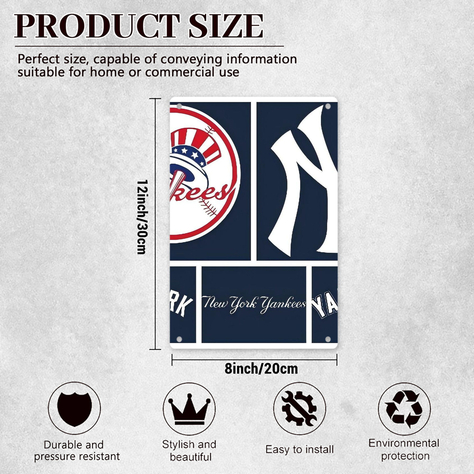 New York Yankees 247 8x12inch Vertical Aluminum Sign - Durable Fade-Resistant Indoor/Outdoor Safety & Information Plaque For Office, Hotel, Restaurant, Bar, Public Spaces