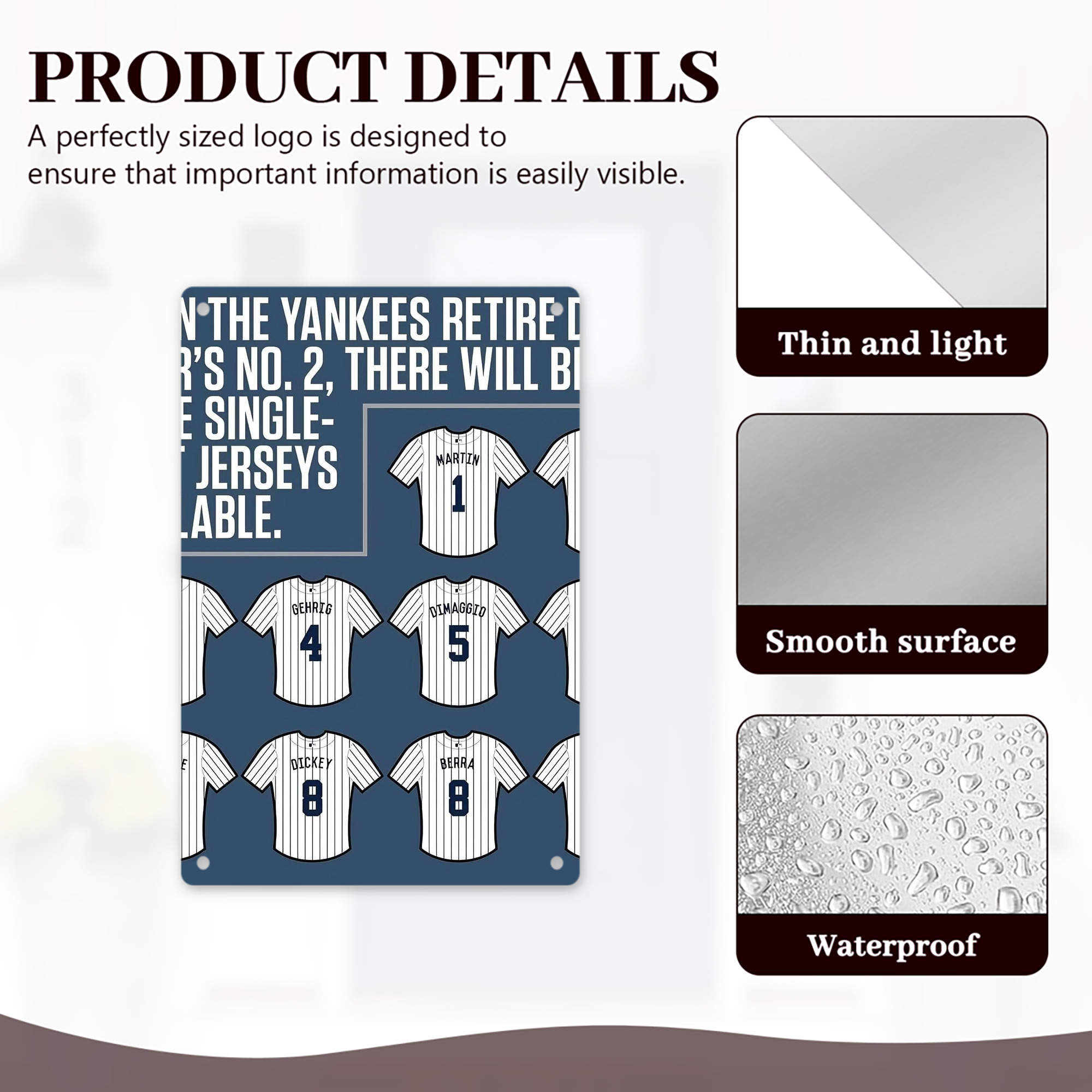 New York Yankees Retire Single Number 8x12inch Vertical Aluminum Sign - Durable Fade-Resistant Indoor/Outdoor Safety & Information Plaque For Office, Hotel, Restaurant, Bar, Public Spaces