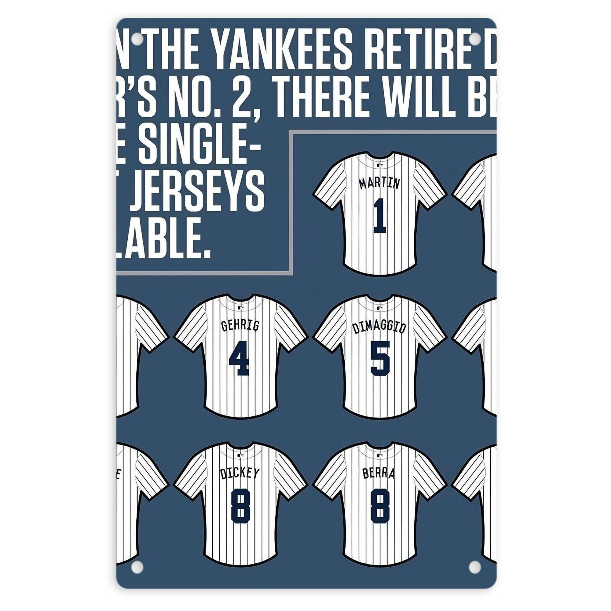New York Yankees Retire Single Number 8x12inch Vertical Aluminum Sign - Durable Fade-Resistant Indoor/Outdoor Safety & Information Plaque For Office, Hotel, Restaurant, Bar, Public Spaces