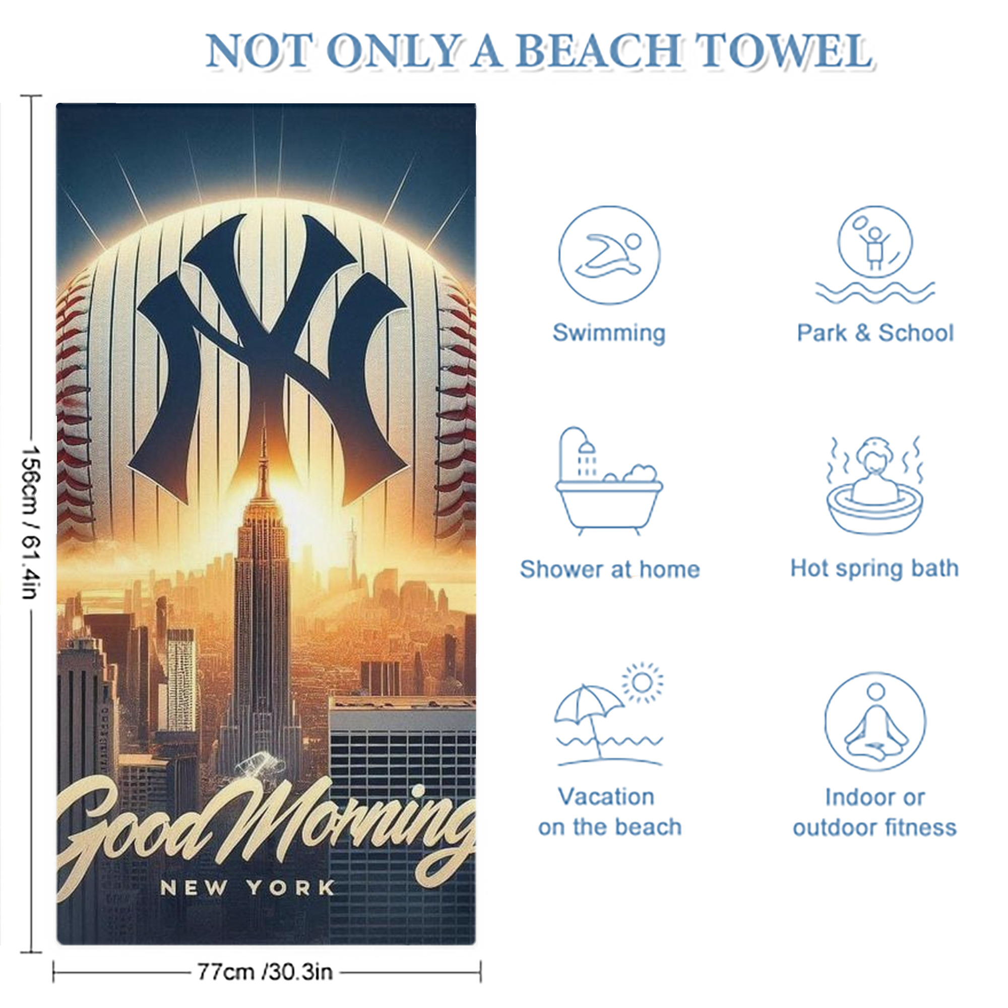 New York Yankees 111 Premium Microfiber Beach Towel – Soft, Large Size, Multi-Purpose For Beach, Picnic & Kids, Lightweight & Portable With Carry Bag, Easy Care