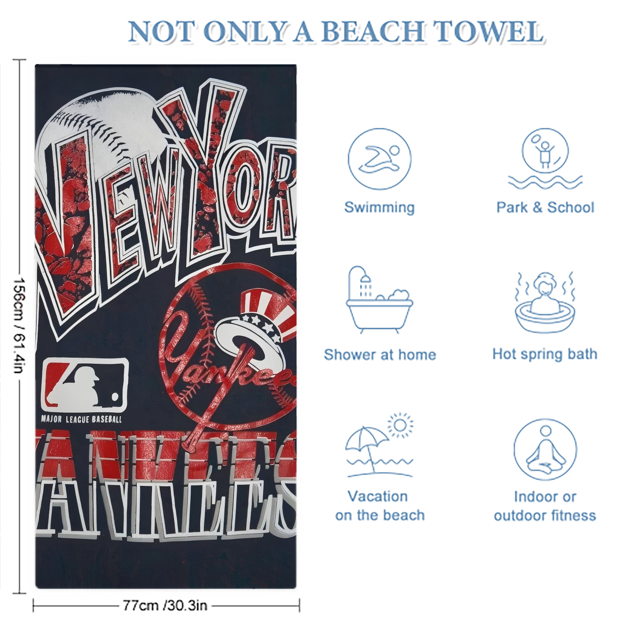 New York Yankees 125 Premium Microfiber Beach Towel – Soft, Large Size, Multi-Purpose For Beach, Picnic & Kids, Lightweight & Portable With Carry Bag, Easy Care