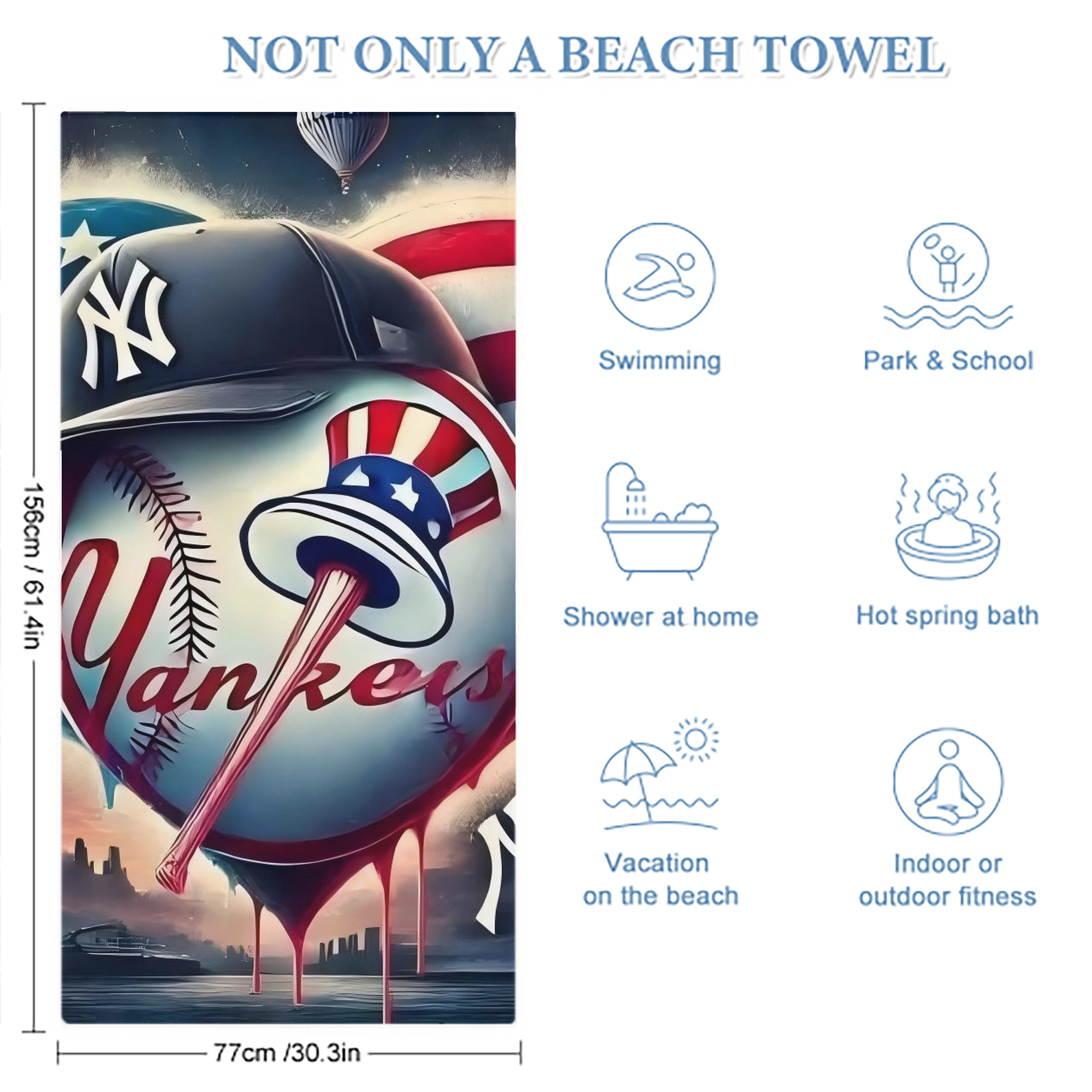 New York Yankees Heart Premium Microfiber Beach Towel – Soft, Large Size, Multi-Purpose For Beach, Picnic & Kids, Lightweight & Portable With Carry Bag, Easy Care