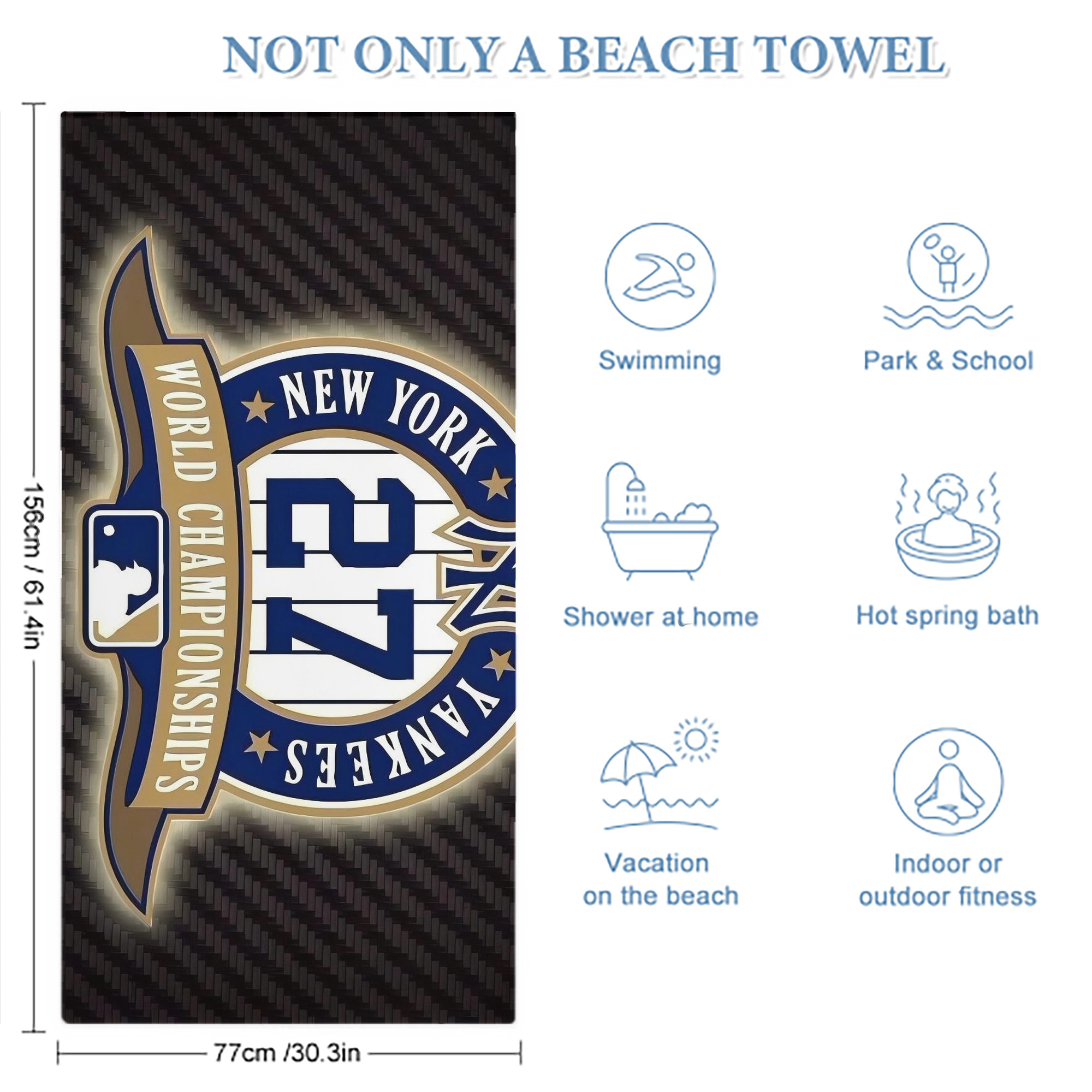 New York Yankees 260 Premium Microfiber Beach Towel – Soft, Large Size, Multi-Purpose For Beach, Picnic & Kids, Lightweight & Portable With Carry Bag, Easy Care