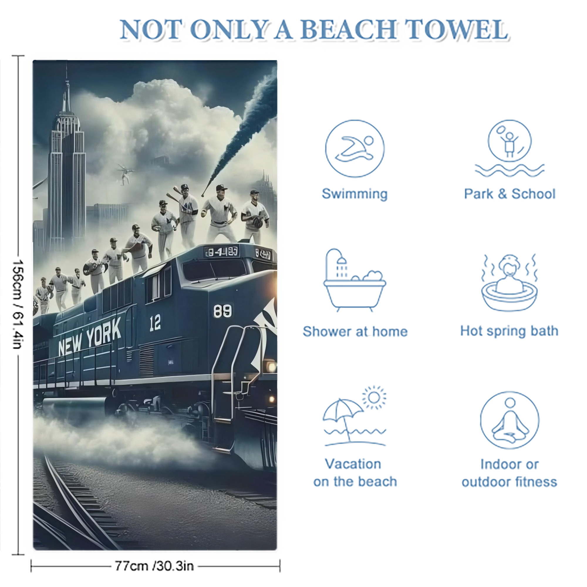 New York Yankees 265 Premium Microfiber Beach Towel – Soft, Large Size, Multi-Purpose For Beach, Picnic & Kids, Lightweight & Portable With Carry Bag, Easy Care