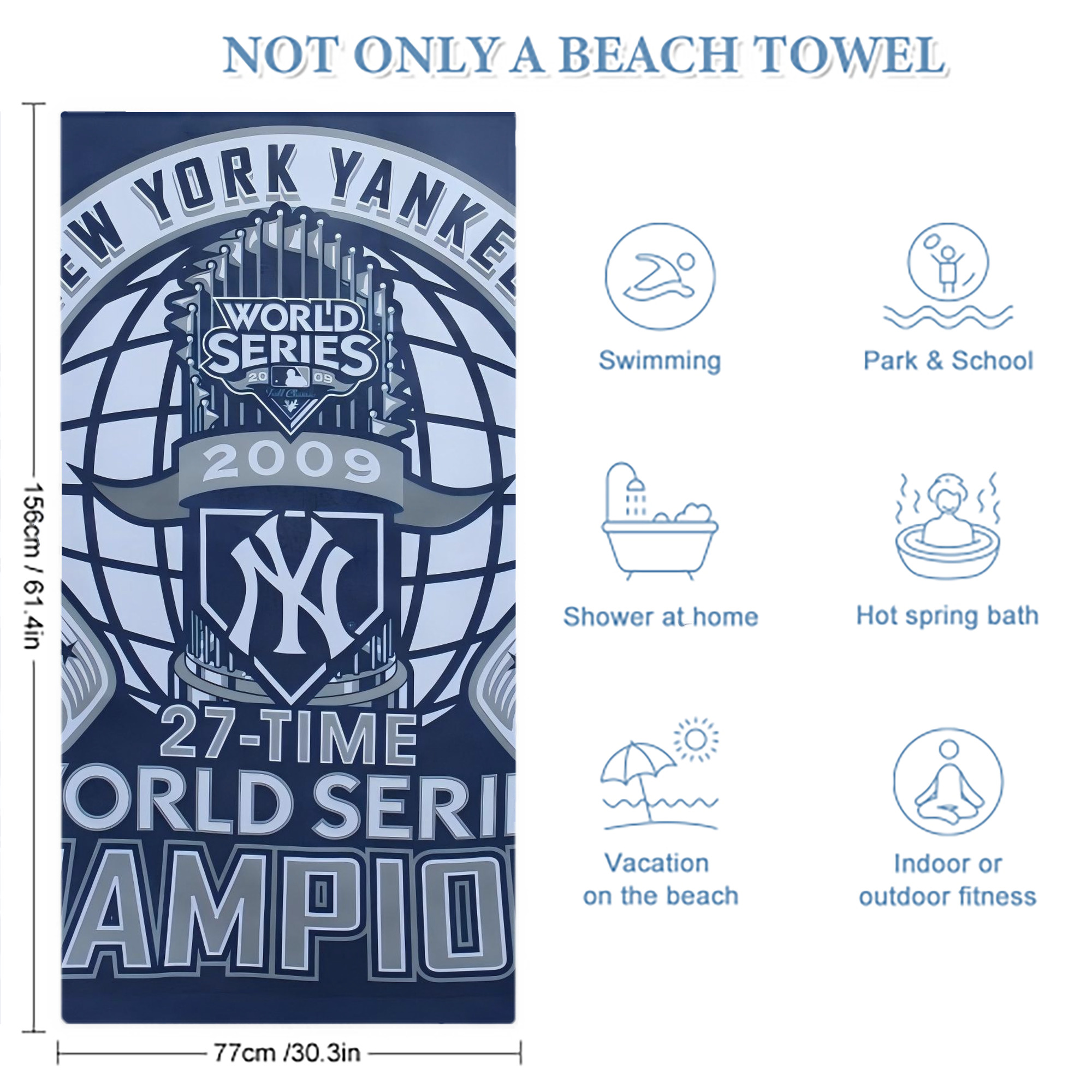 New York Yankees 270 Premium Microfiber Beach Towel – Soft, Large Size, Multi-Purpose For Beach, Picnic & Kids, Lightweight & Portable With Carry Bag, Easy Care