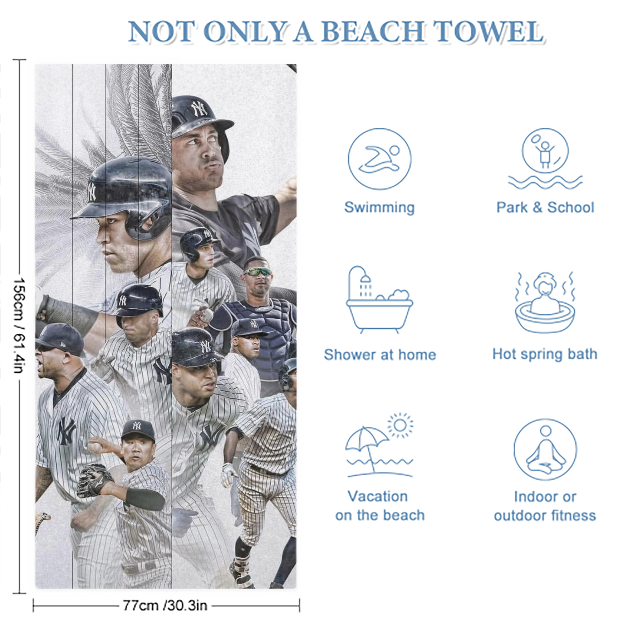 New York Yankees 305 Premium Microfiber Beach Towel – Soft, Large Size, Multi-Purpose For Beach, Picnic & Kids, Lightweight & Portable With Carry Bag, Easy Care