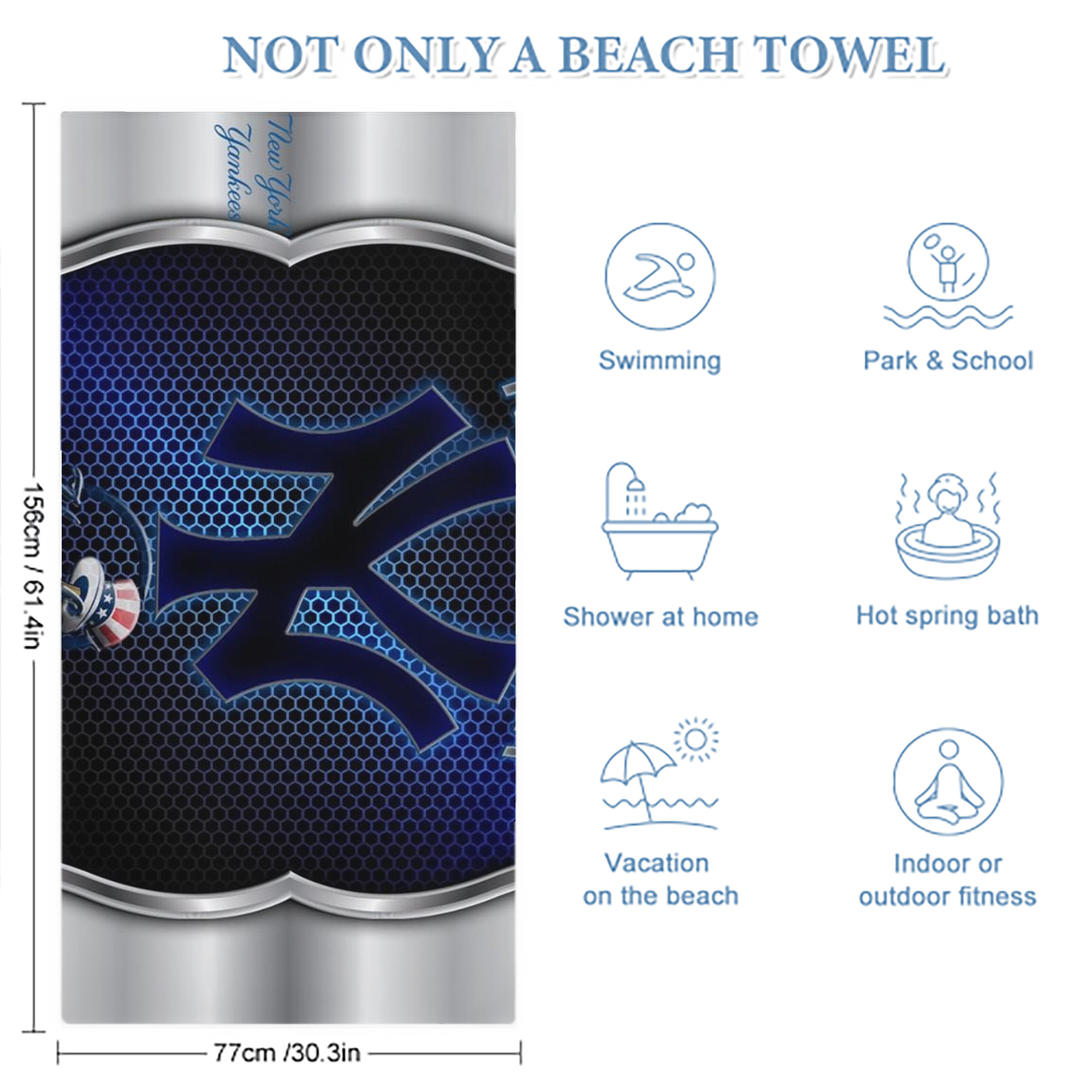 New York Yankees 334 Premium Microfiber Beach Towel – Soft, Large Size, Multi-Purpose For Beach, Picnic & Kids, Lightweight & Portable With Carry Bag, Easy Care